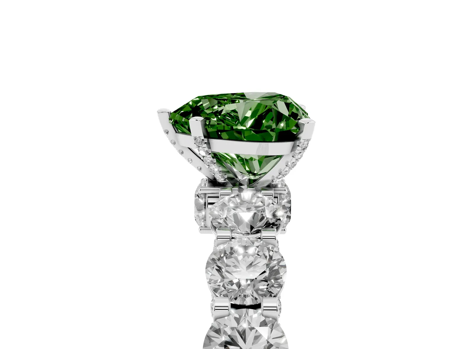 Fancy Green Heart Cut Diamond Side Stone Engagement Ring with Four-Prong Setting Platinum