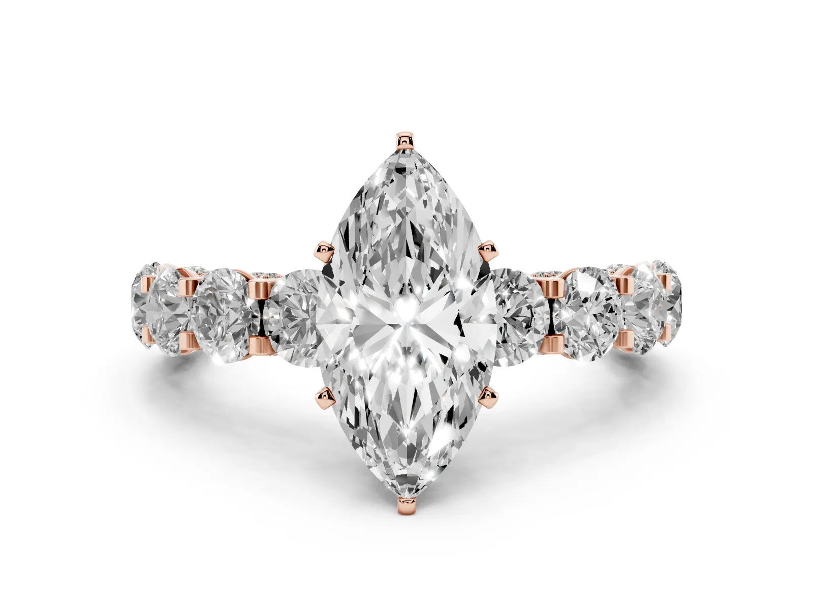 Marquise Cut Diamond Side Stone Engagement Ring with Four-Prong Setting Rose gold