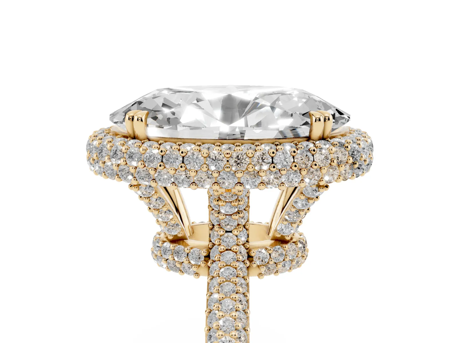 Oval Diamond Halo Ring with Round Diamond Accents Yellow gold