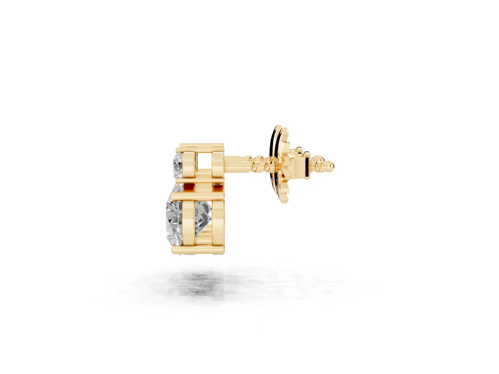 Round Diamond Basket-Set Stud Earrings with Diamond Accent Yellow gold
