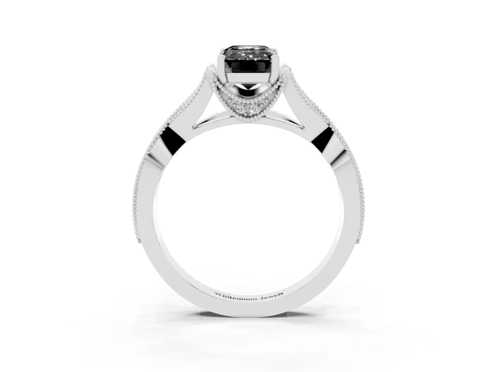 Fancy Black Emerald Cut Cut Diamond Twisted Band with Milgrain Pave Setting and Four-Prong Setting Platinum