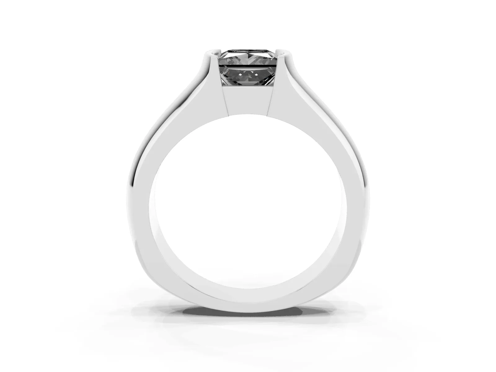 Fancy Black Princess Cut Solitaire Bezel Set Diamond Ring with Wide Band White gold
