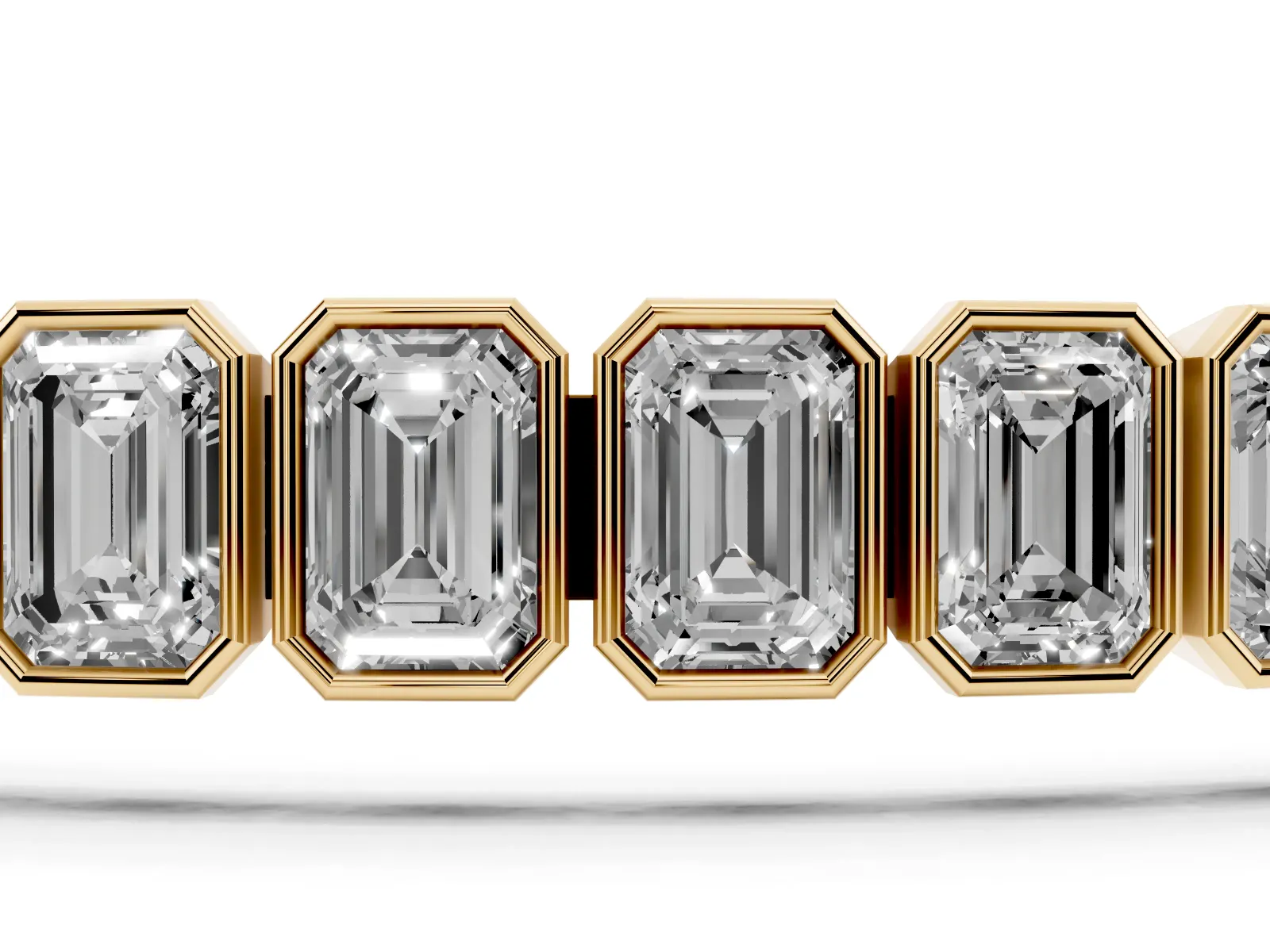 Emerald Cut Diamond Tennis Bracelet with Bezel Setting Yellow gold