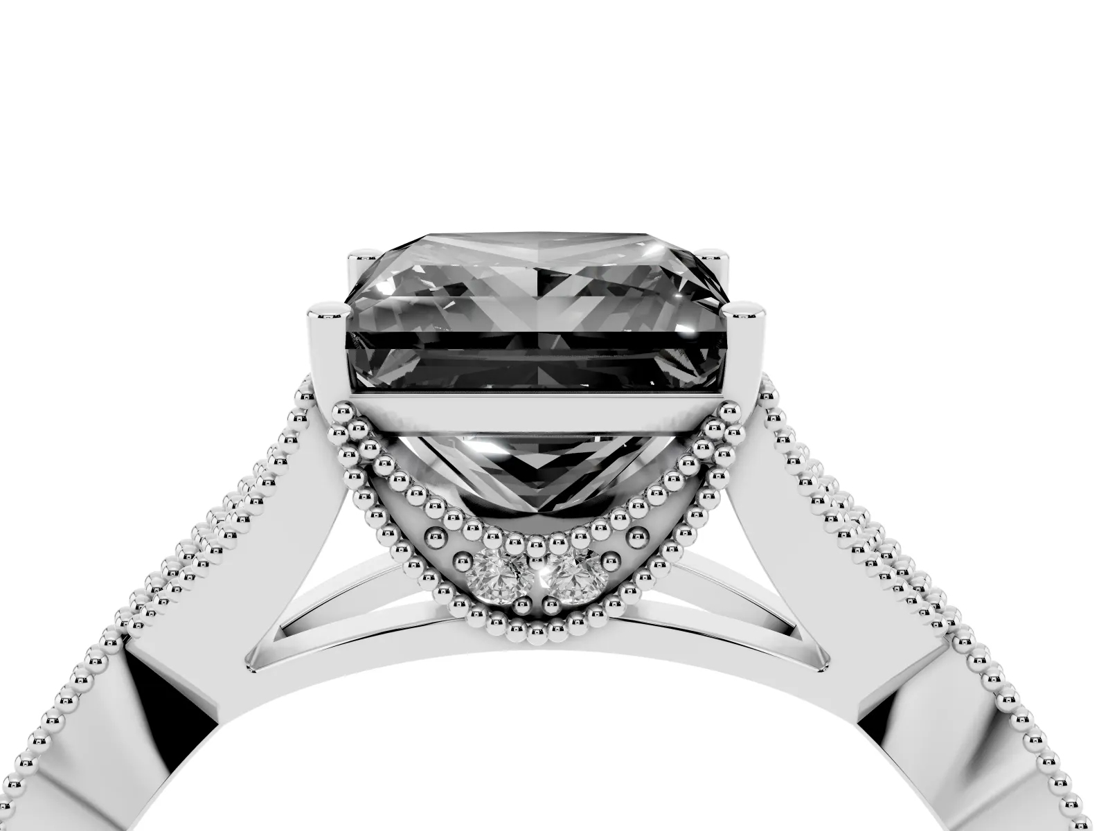 Fancy Black Princess Cut Cut Diamond Twisted Band with Milgrain Pave Setting and Four-Prong Setting Platinum