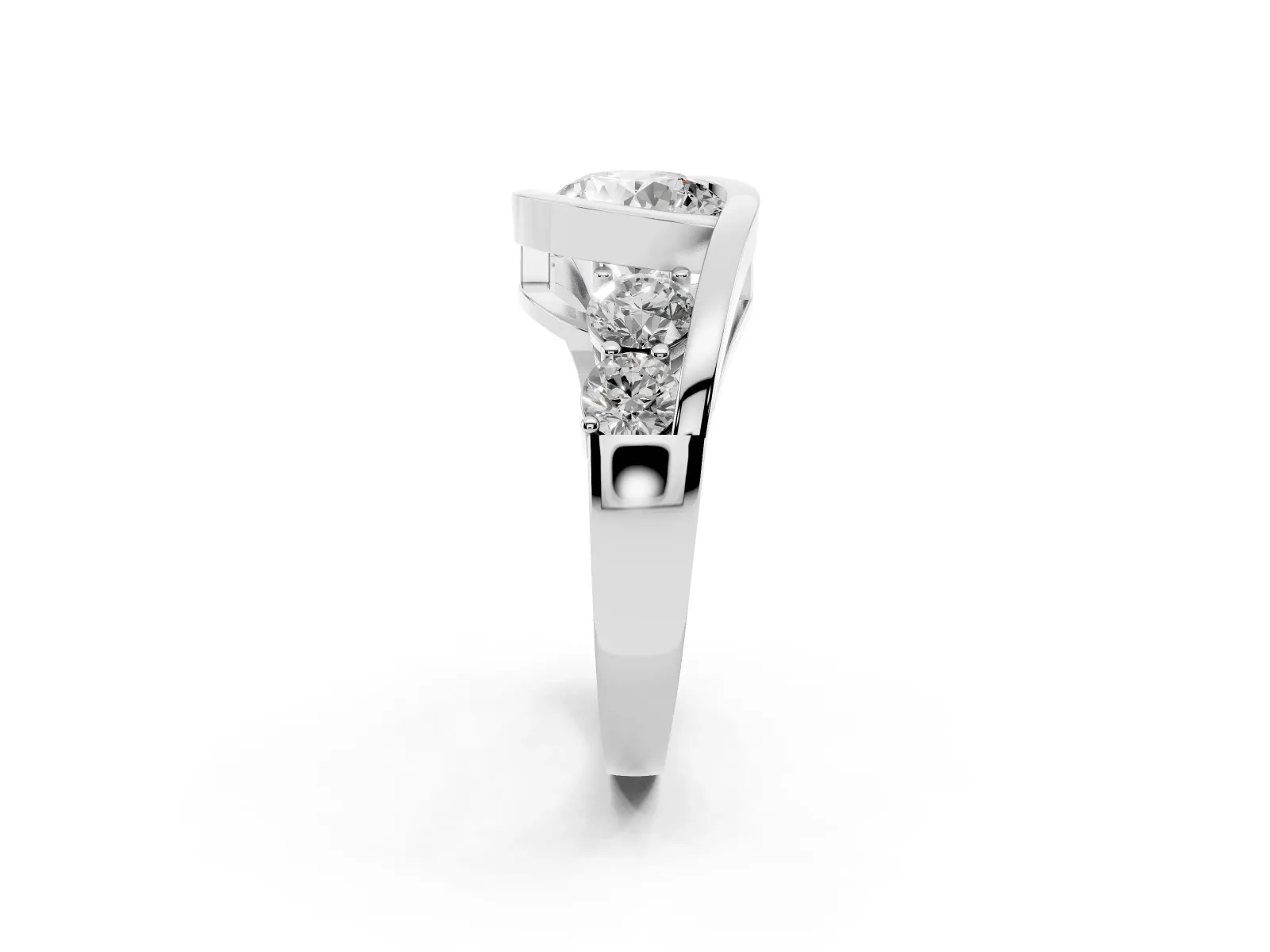 Bezel Set Round Cut Diamond Bypass Ring with Round Accents White gold