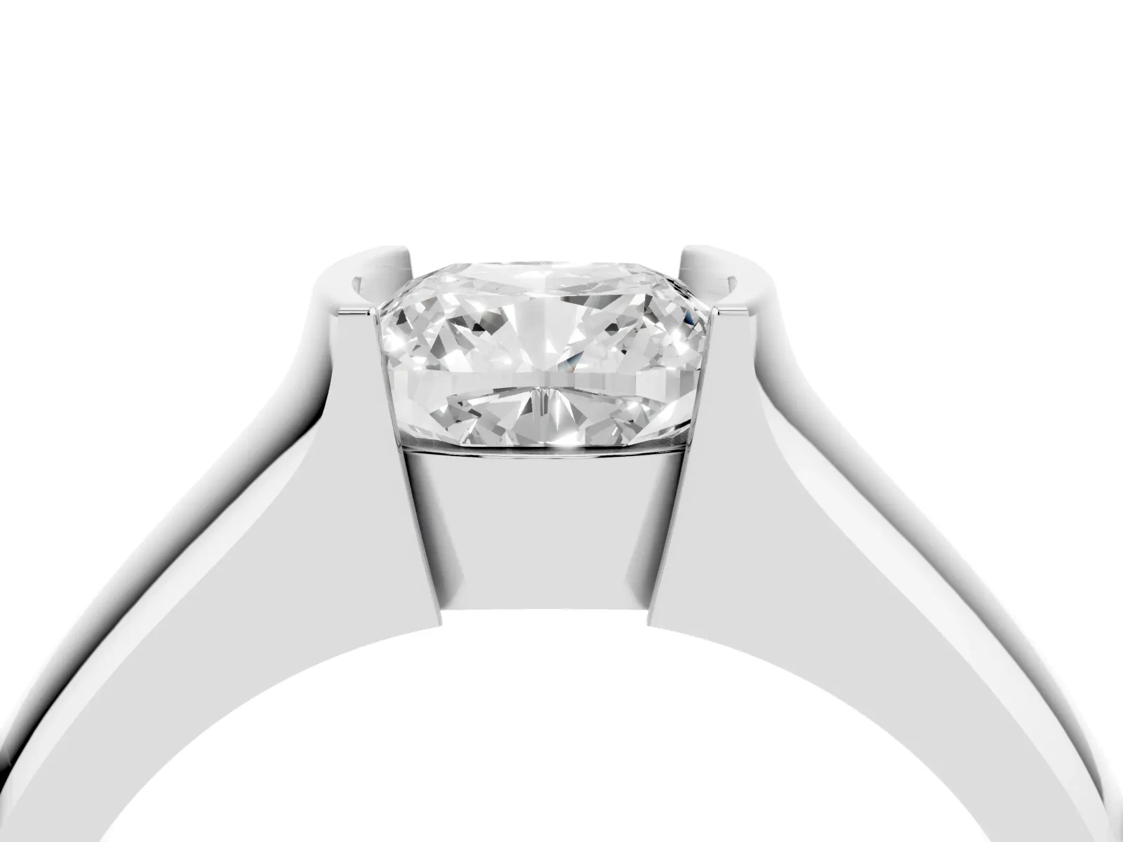 Cushion Cut Solitaire Bezel Set Diamond Ring with Wide Band Silver