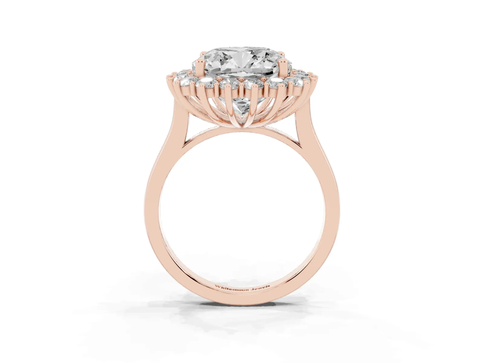 Cushion Diamond Halo Engagement Ring with Round Diamond Accents Rose gold