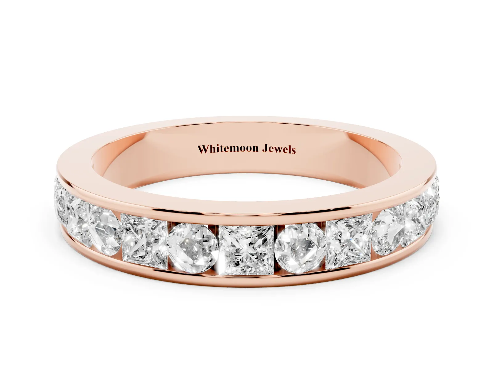 Princess Diamond Channel Set Promise Ring with Round Diamond Accents Rose gold