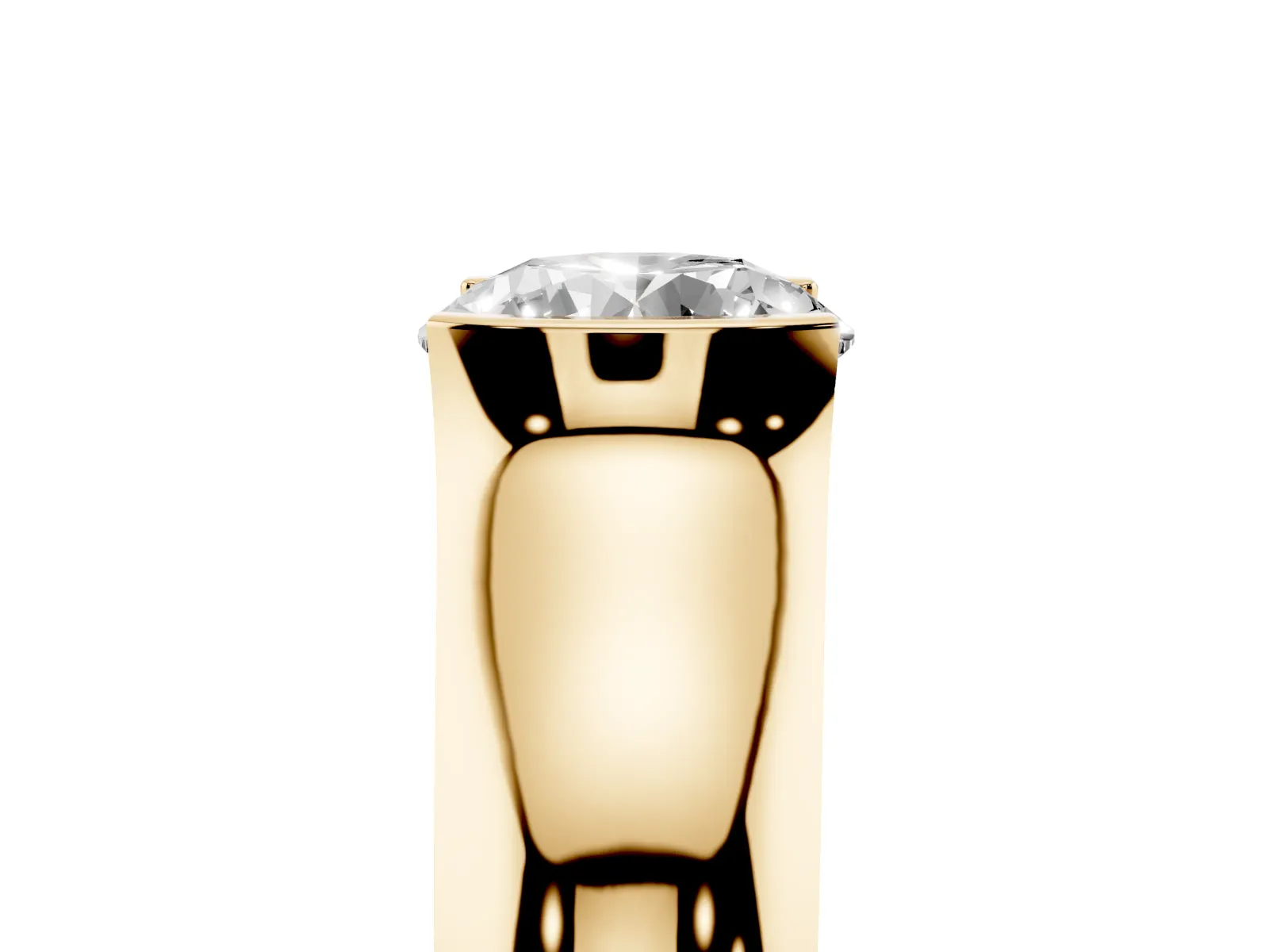 Round Cut Solitaire Bezel Set Diamond Ring with Wide Band Yellow gold