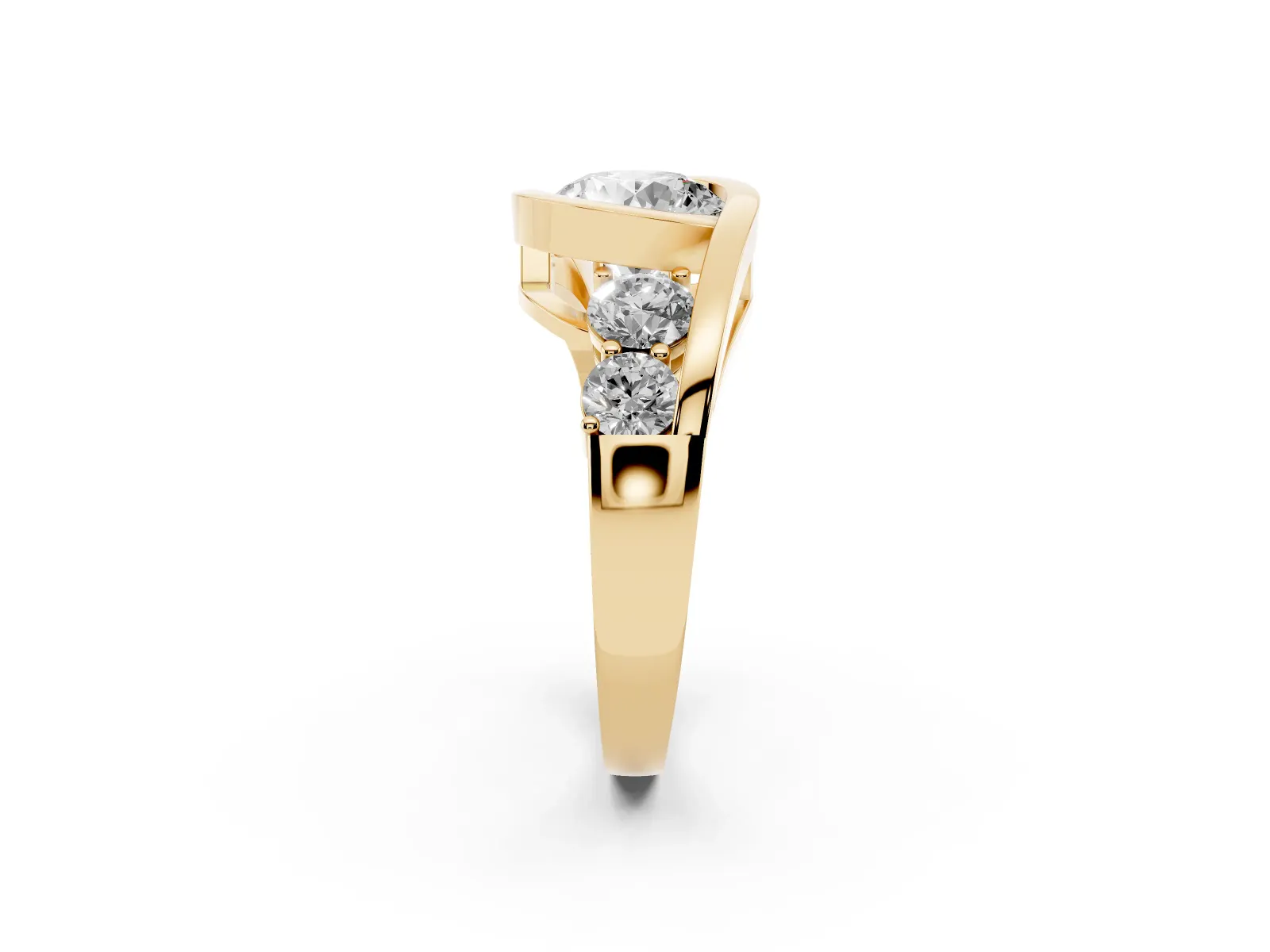 Bezel Set Round Cut Diamond Bypass Ring with Round Accents Yellow gold