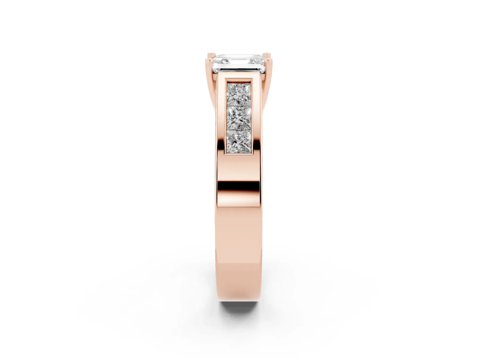 Asscher Cut Cut Channel Set Solitaire Ring with Four-Prong Setting Rose gold