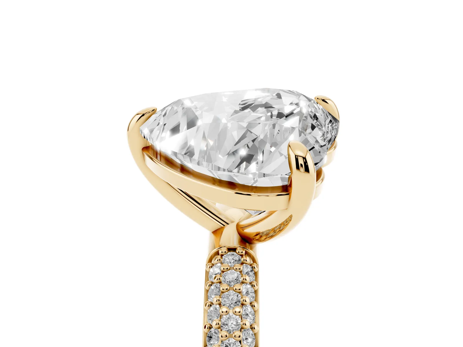 Pear and Heart Toi Moi Ring with Prong Setting and Micro Pave Band Yellow gold