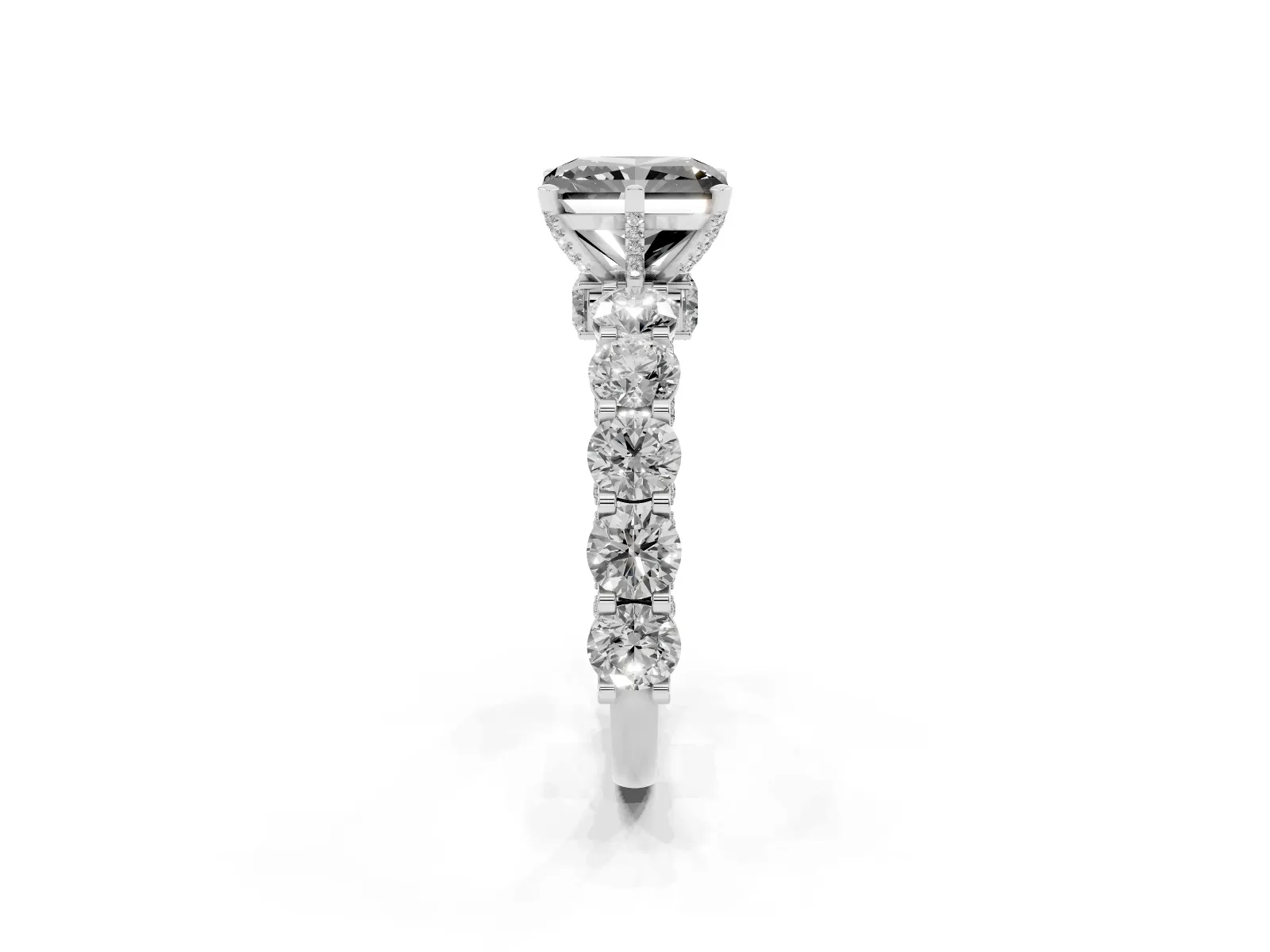 Fancy Black Radiant Cut Diamond Side Stone Engagement Ring with Four-Prong Setting Platinum