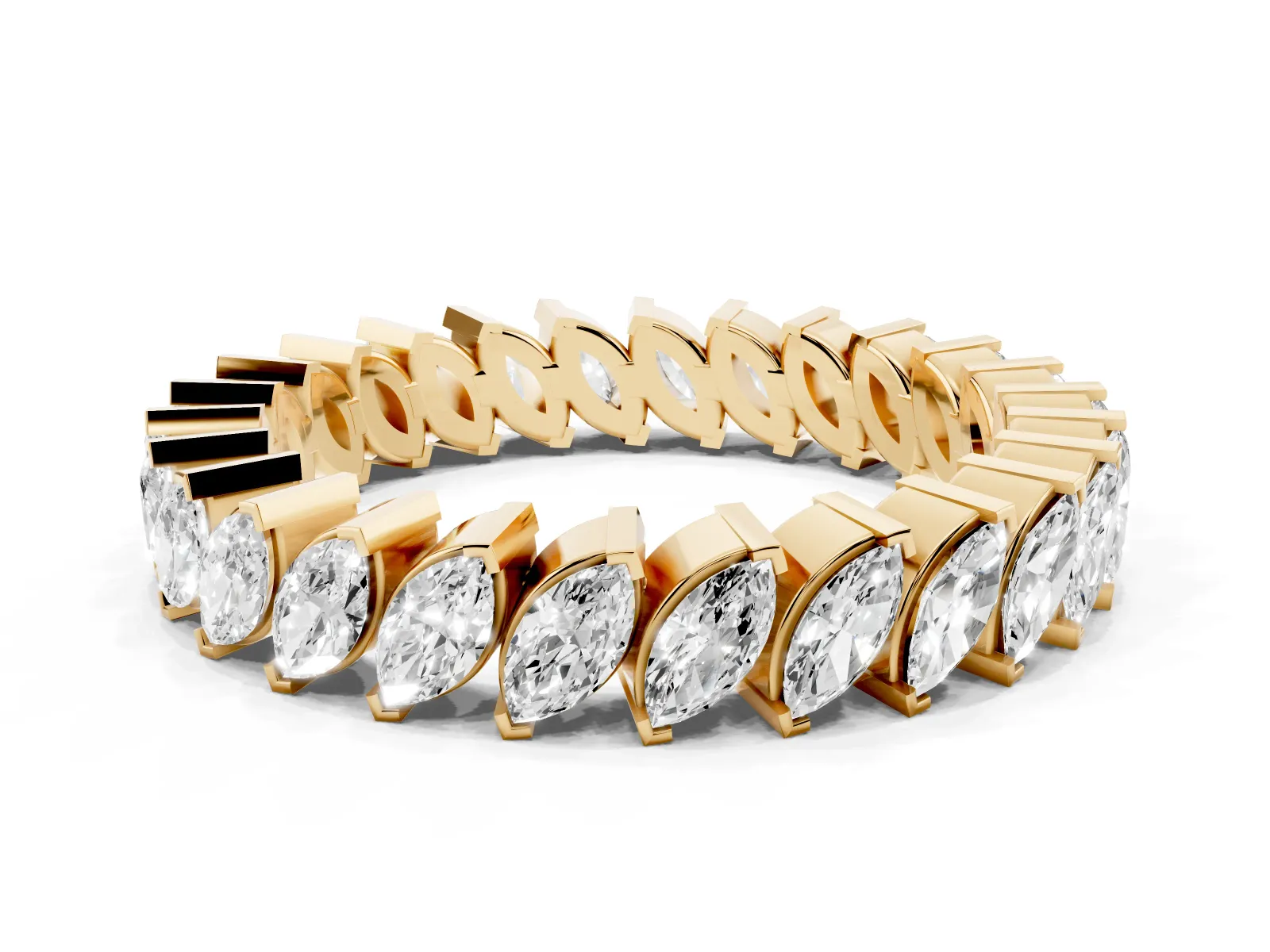 Marquise Diamond Shared Prong Full Eternity Band Yellow gold