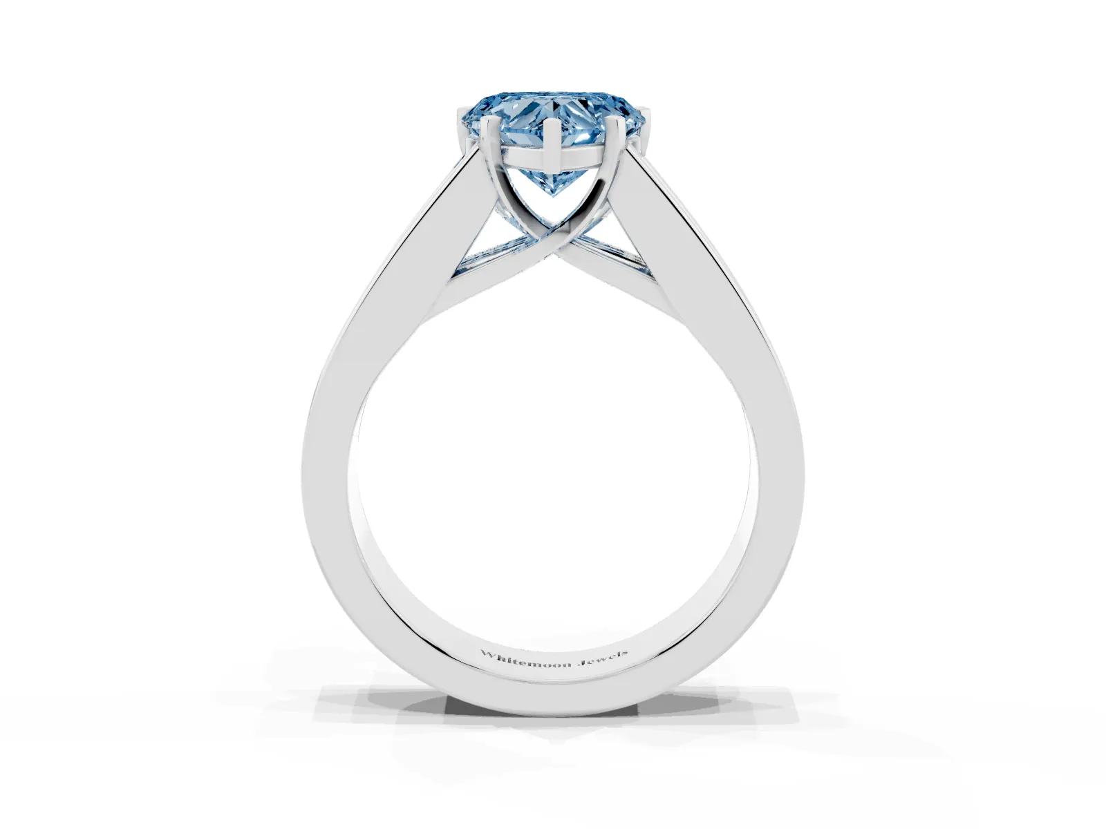 Fancy Blue Heart Cut Cut Channel Set Solitaire Ring with Four-Prong Setting White gold