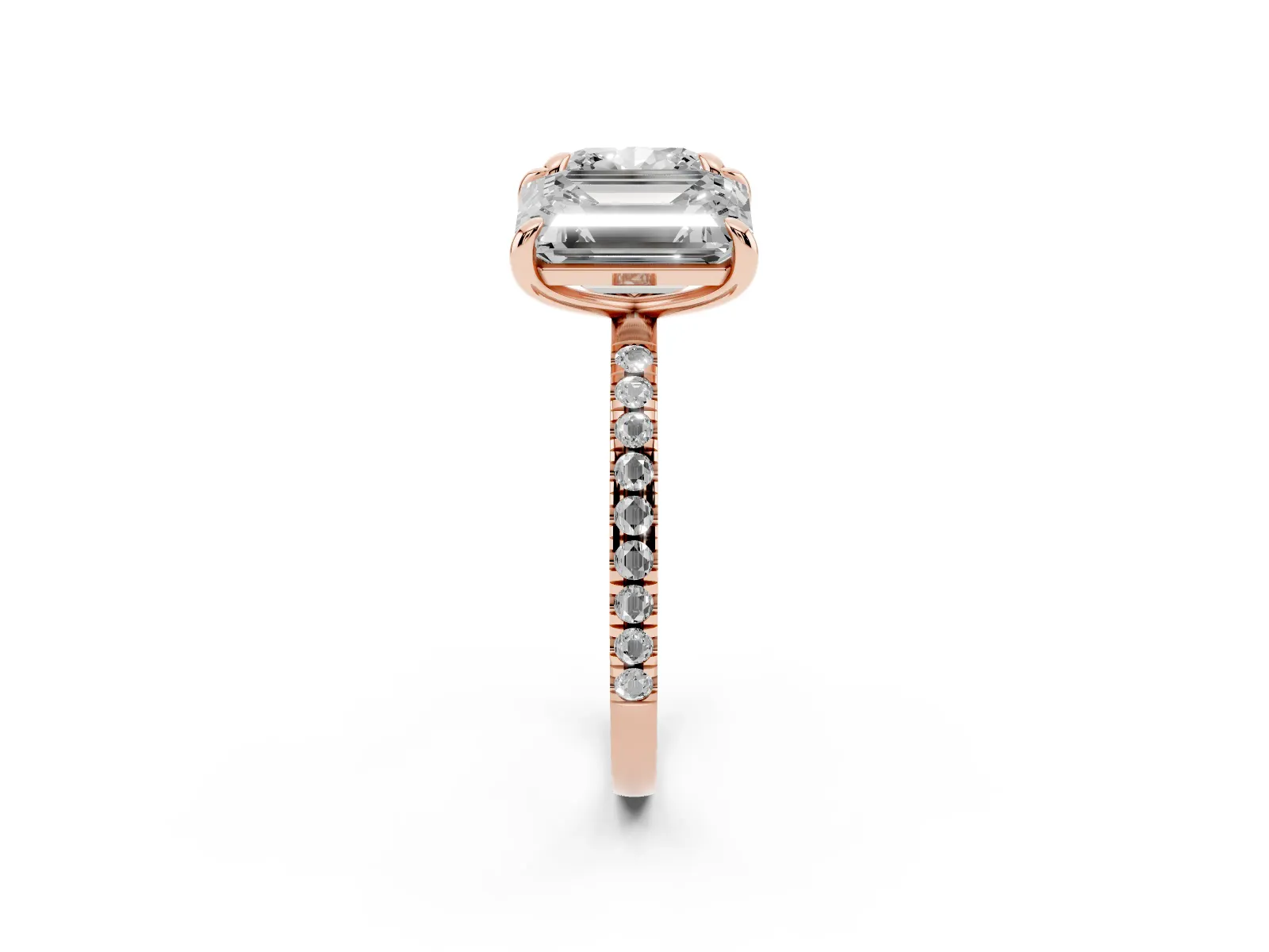 Cushion and Emerald Toi Moi Ring with Prong Setting and Pave Band Rose gold