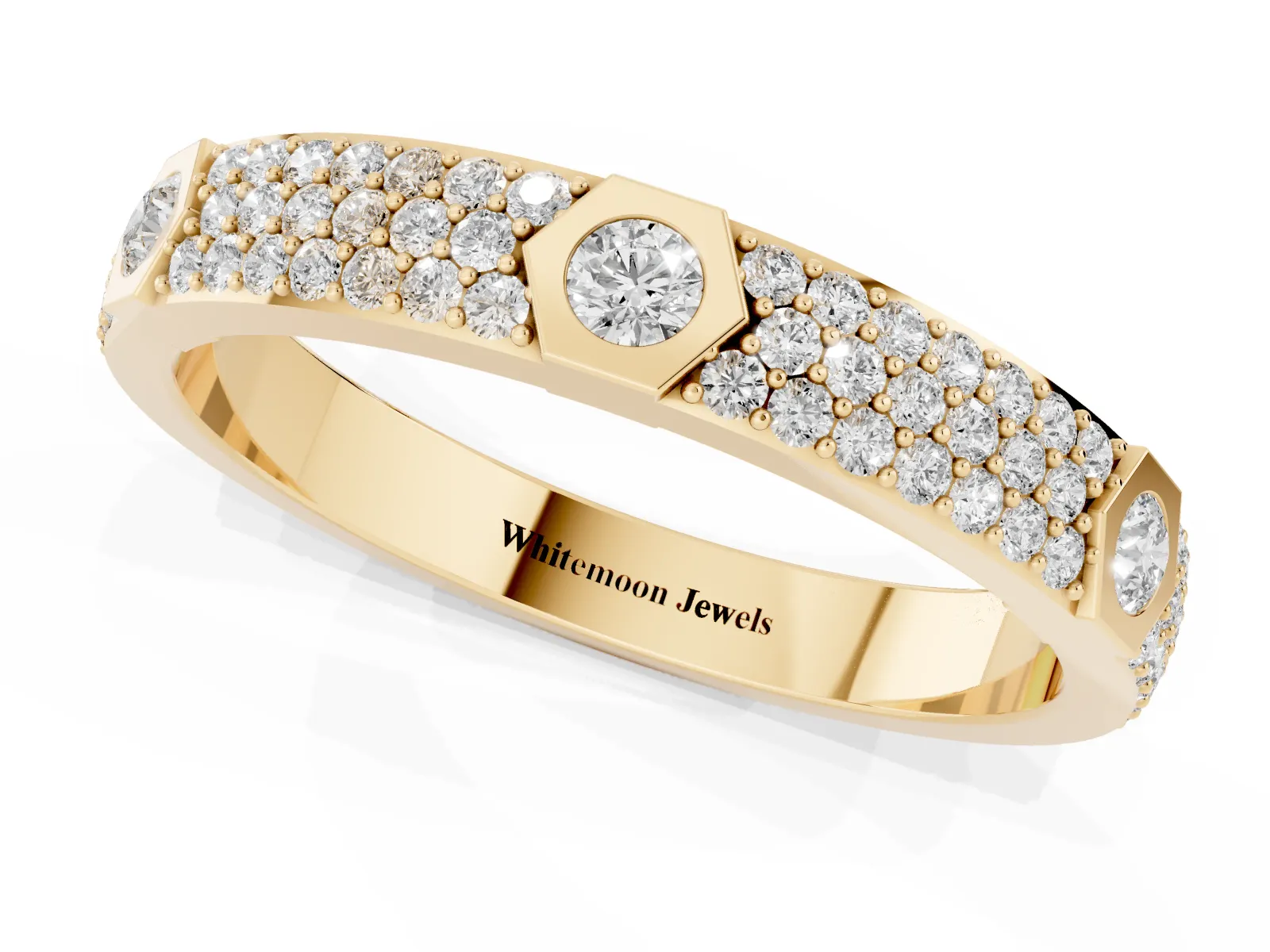 Round Diamond Pavé Promise Ring with Round Diamond Accents Yellow gold