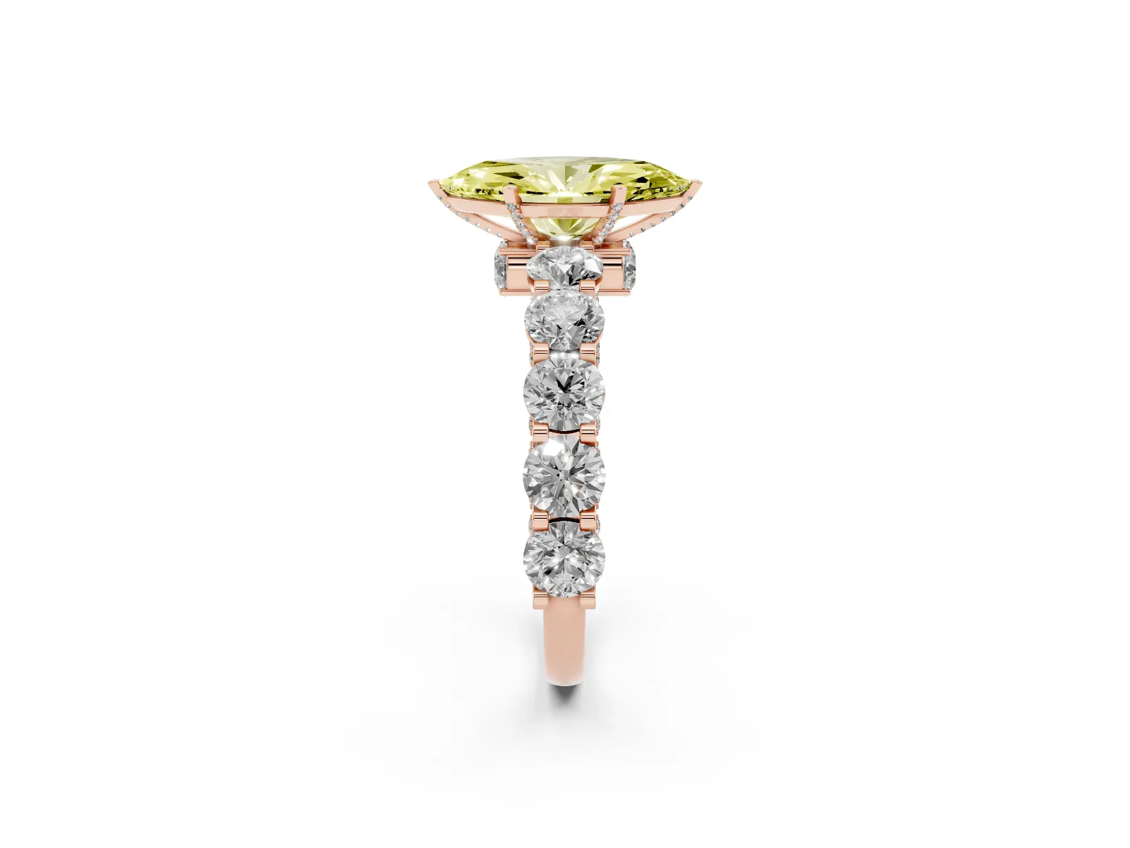 Fancy Yellow Marquise Cut Diamond Side Stone Engagement Ring with Four-Prong Setting Rose gold