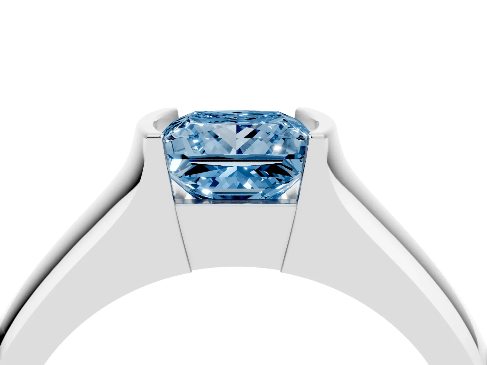 Fancy Blue Princess Cut Solitaire Bezel Set Diamond Ring with Wide Band White gold