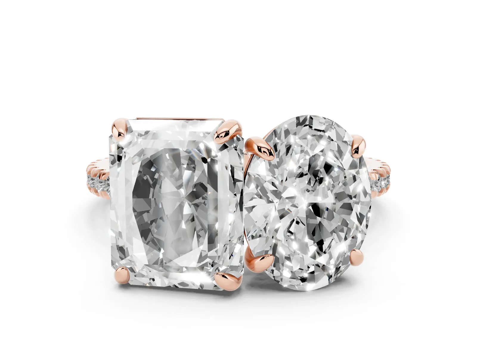 Oval and Radiant Toi Moi Ring with Prong Setting and Pave Band Rose gold