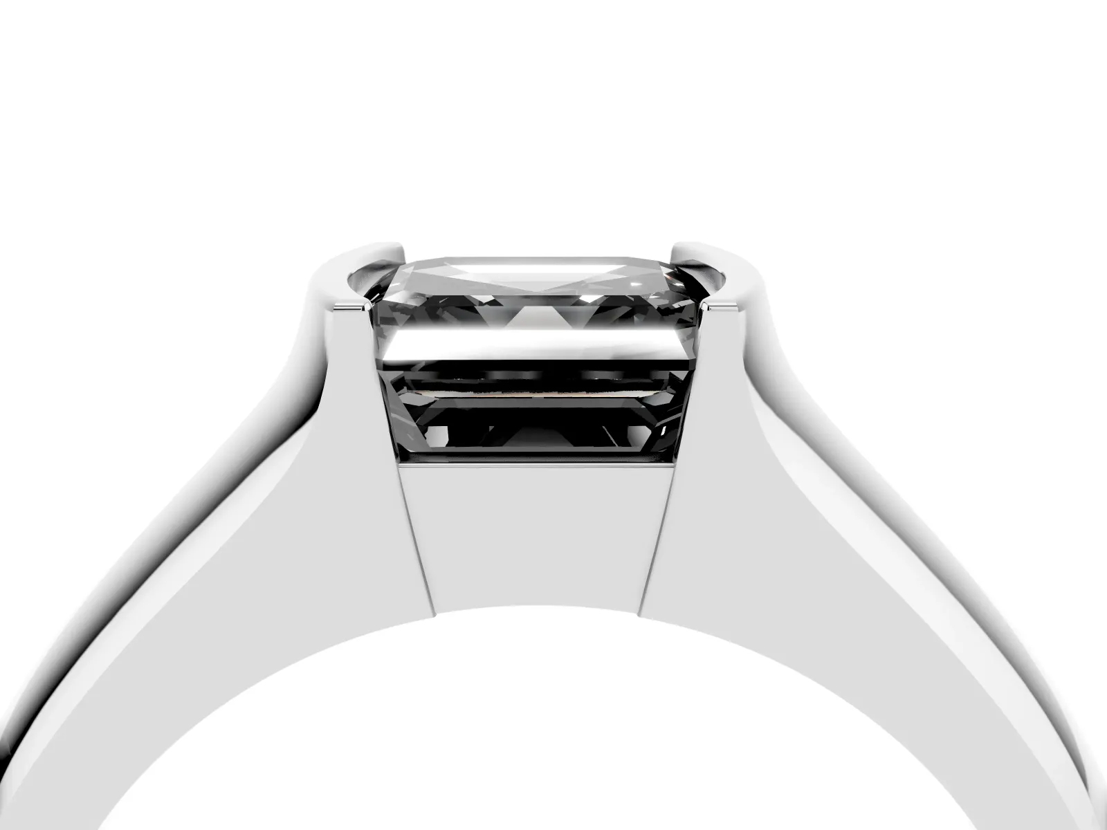 Fancy Black Asscher Cut Solitaire Bezel Set Diamond Ring with Wide Band Platinum