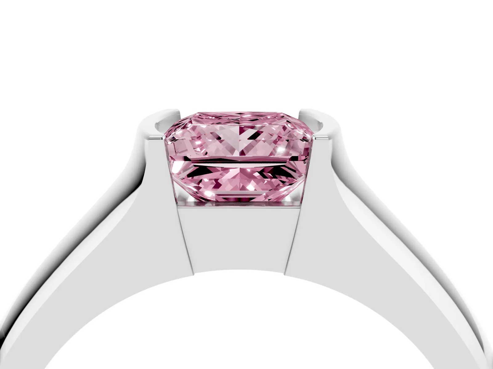 Fancy Pink Princess Cut Solitaire Bezel Set Diamond Ring with Wide Band White gold