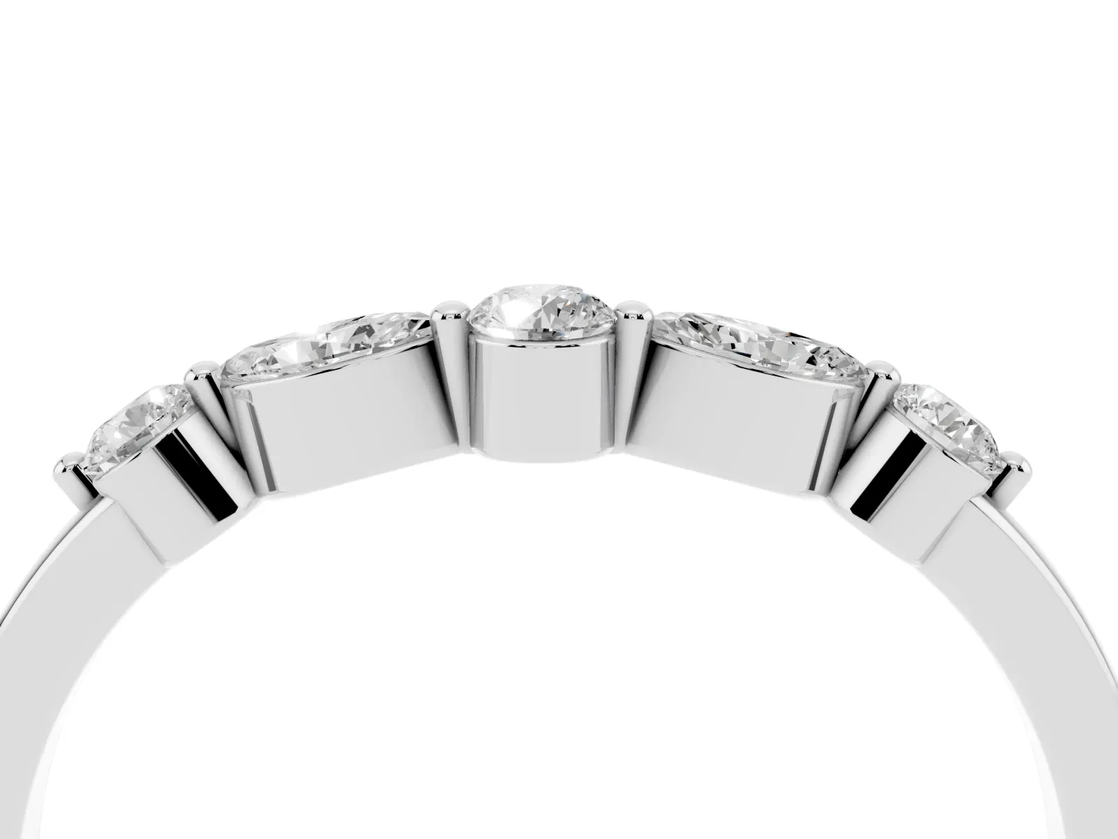 Round and Marquise Diamond Half Eternity Band with Prong Setting Silver