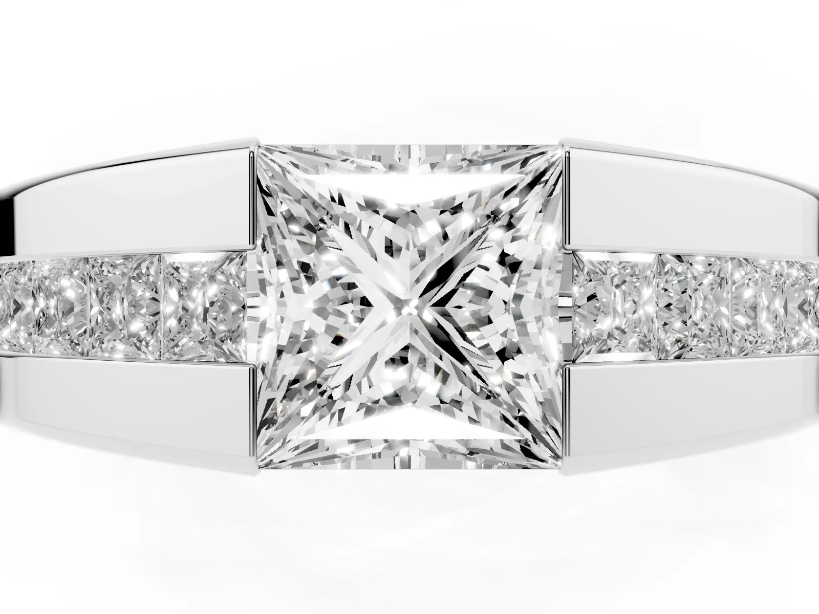 Princess Diamond Channel Set Mens Ring Platinum