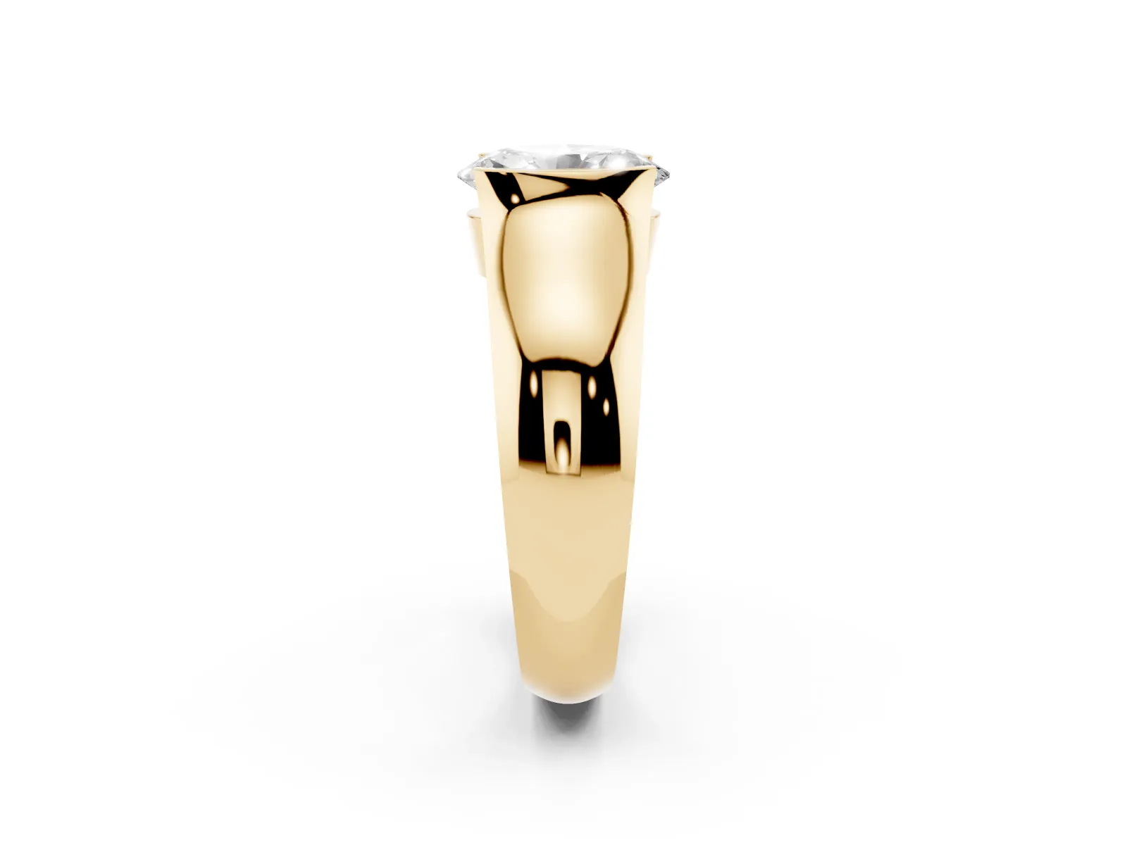 Oval Cut Solitaire Bezel Set Diamond Ring with Wide Band Yellow gold