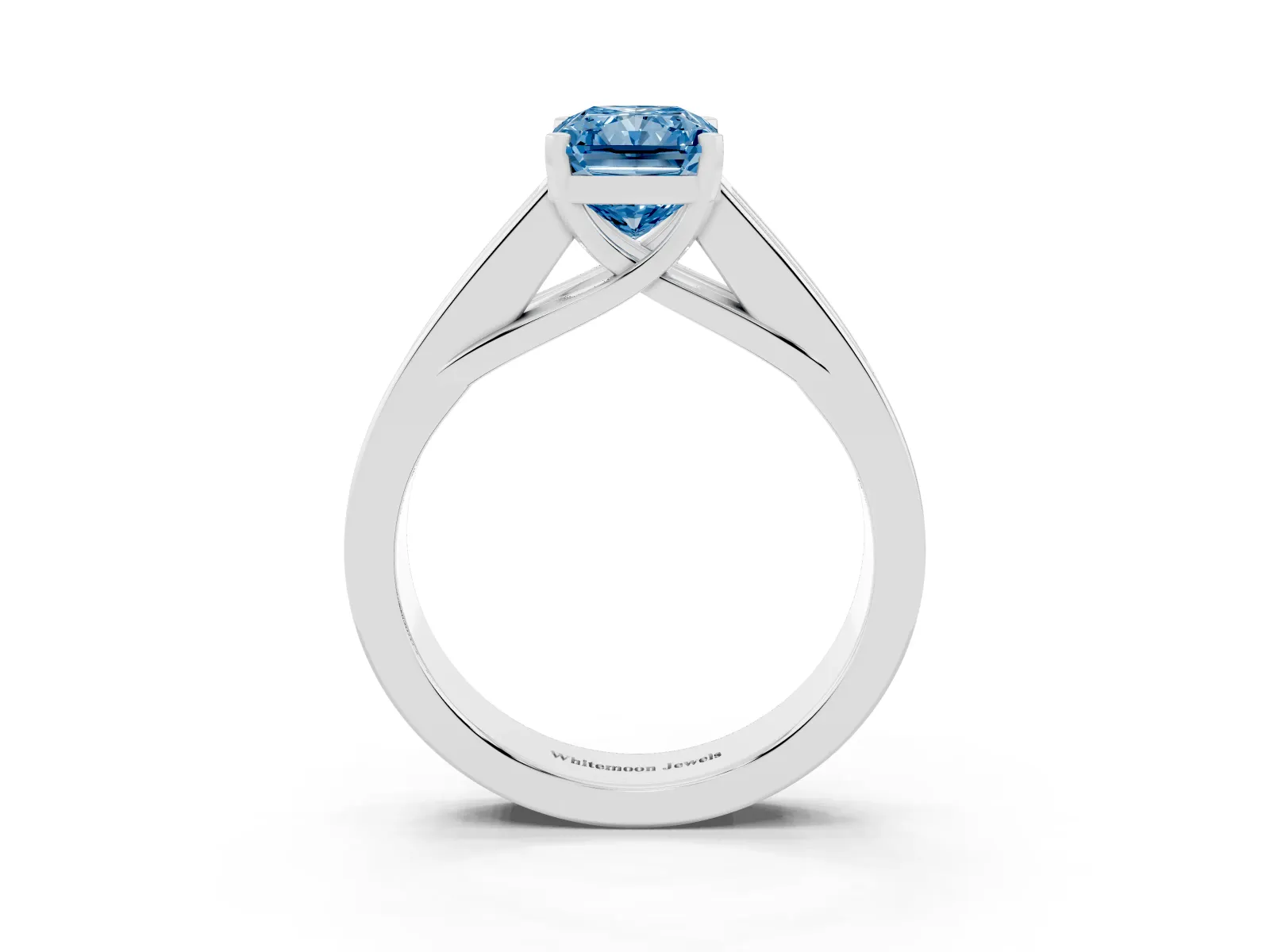 Fancy Blue Radiant Cut Cut Channel Set Solitaire Ring with Four-Prong Setting Platinum