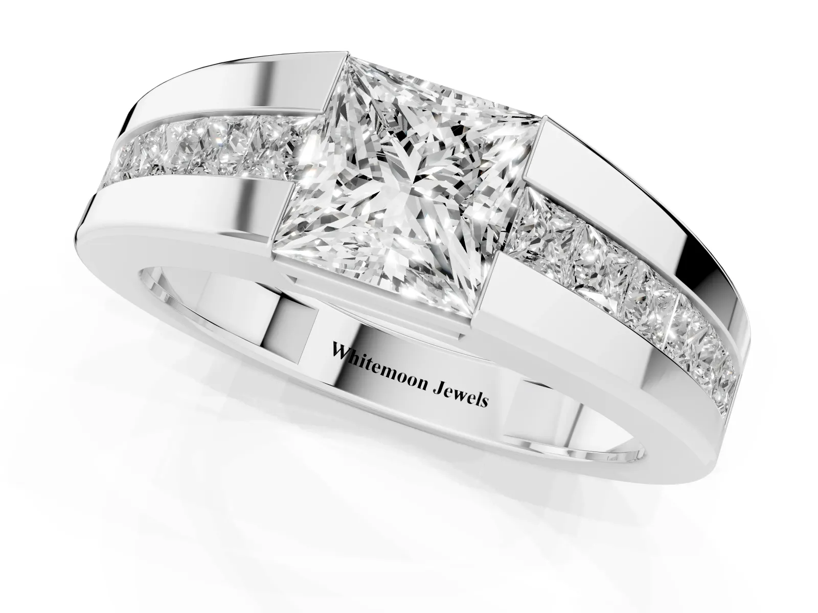 Princess Diamond Channel Set Mens Ring Platinum