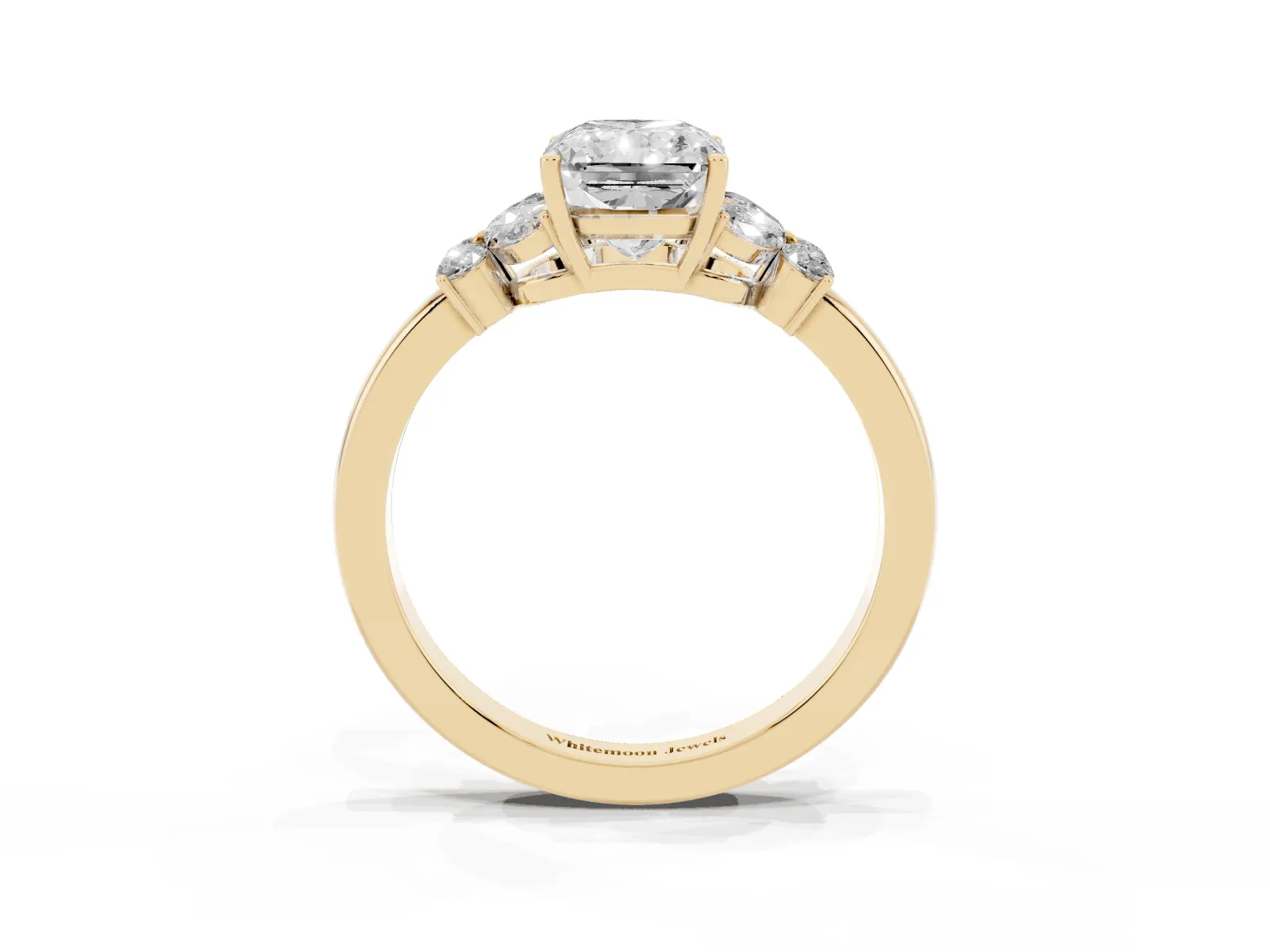 Radiant Cut Cut Solitaire Floral Diamond Ring with Four-Prong Setting Yellow gold