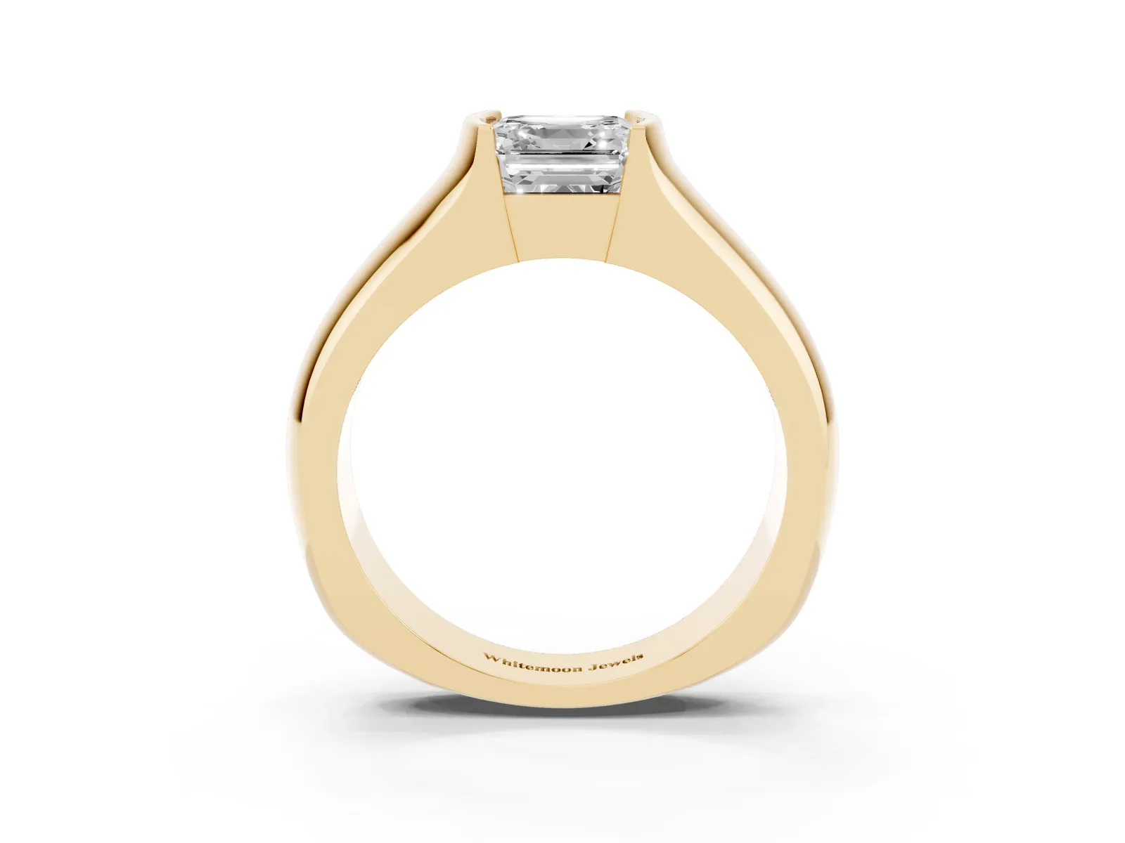 Asscher Cut Solitaire Bezel Set Diamond Ring with Wide Band Yellow gold