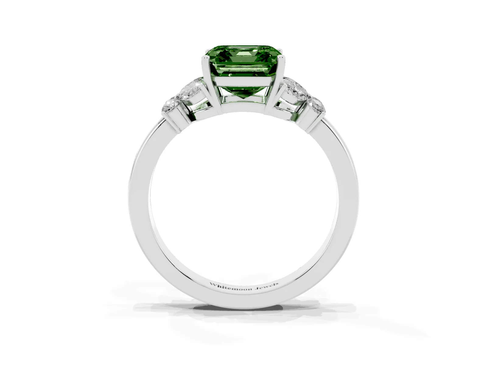 Fancy Green Asscher Cut Cut Solitaire Floral Diamond Ring with Four-Prong Setting Platinum