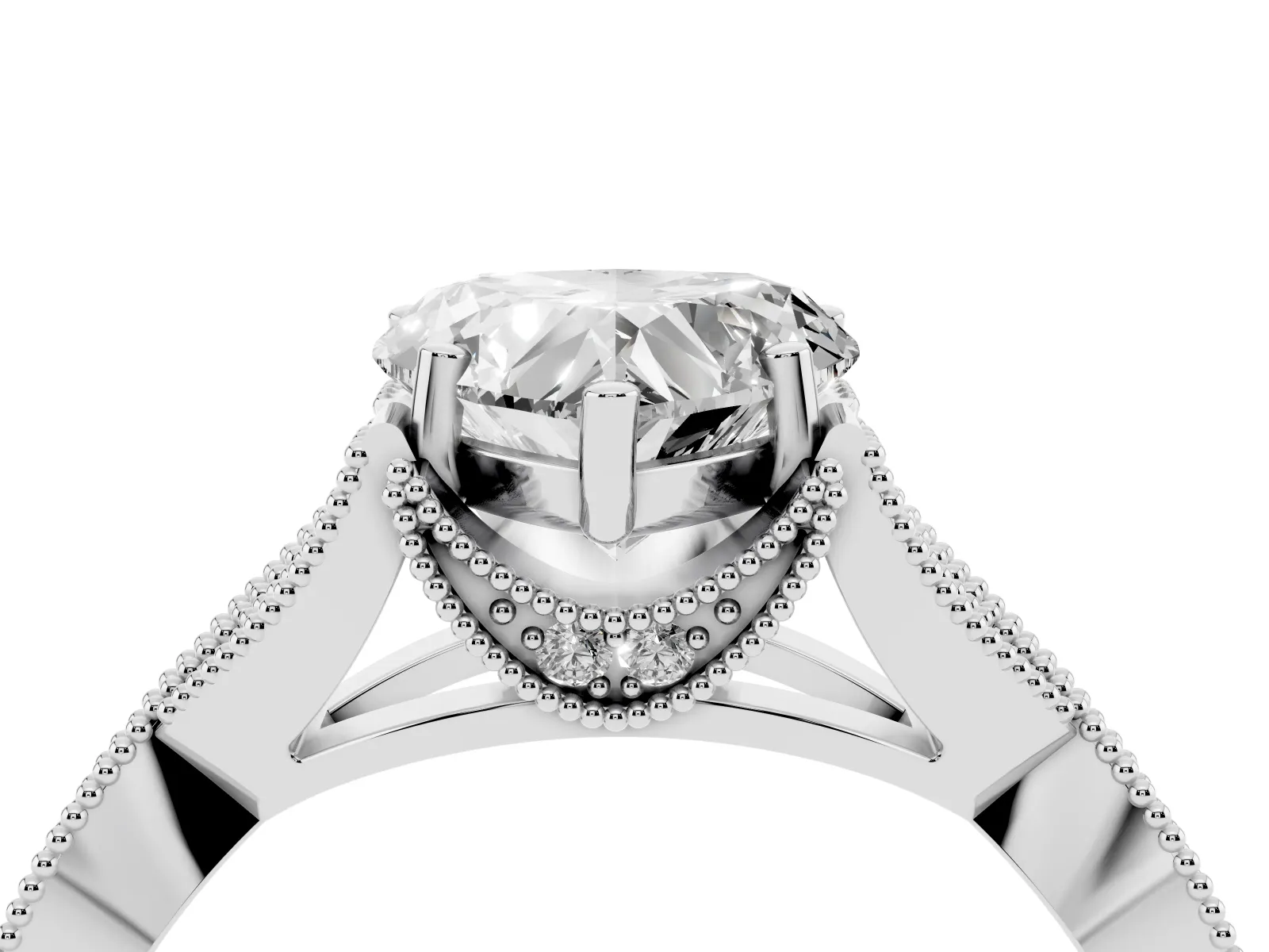 Heart Cut Cut Diamond Twisted Band with Milgrain Pave Setting and Four-Prong Setting Platinum