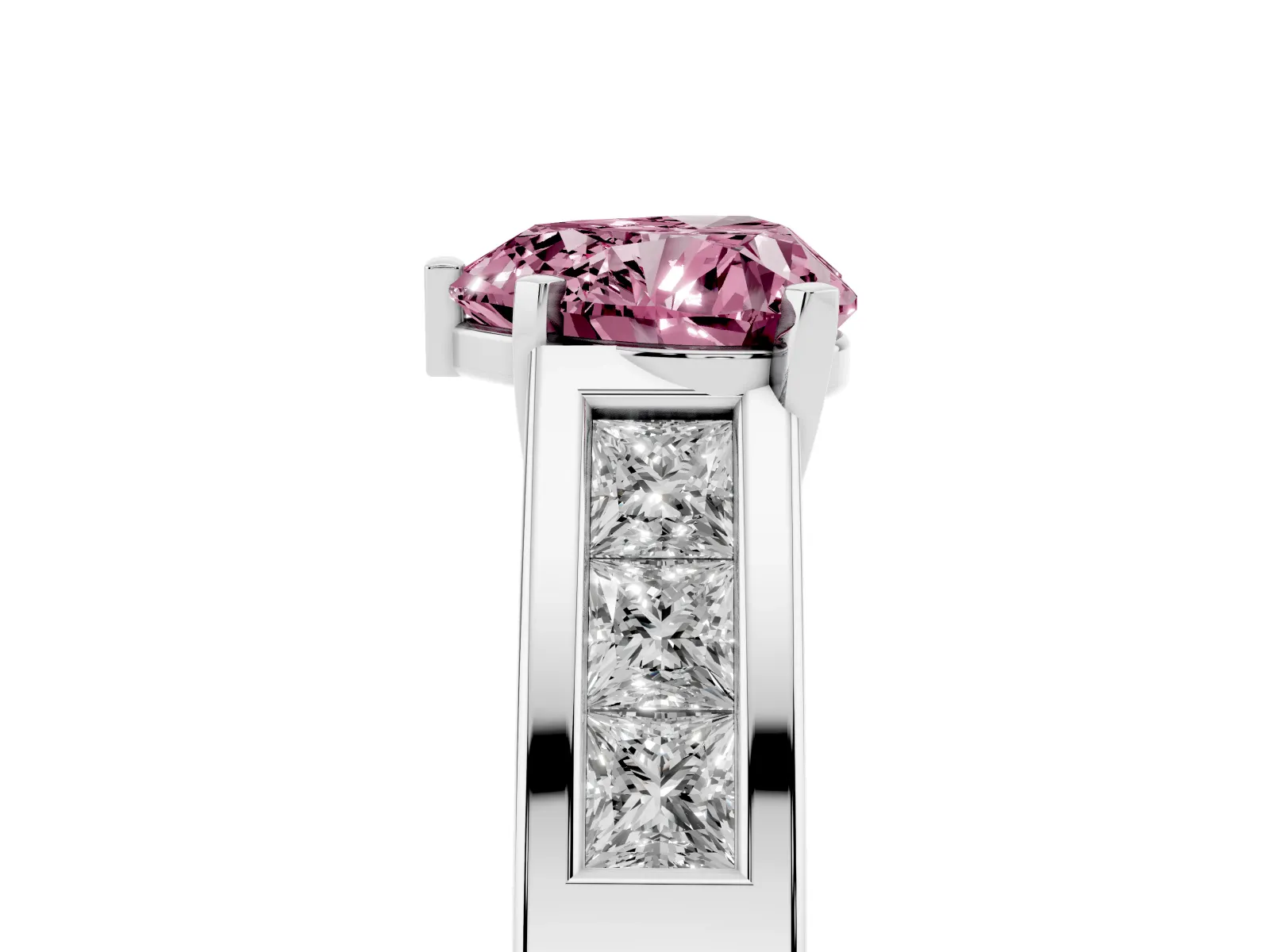 Fancy Pink Heart Cut Cut Channel Set Solitaire Ring with Four-Prong Setting White gold