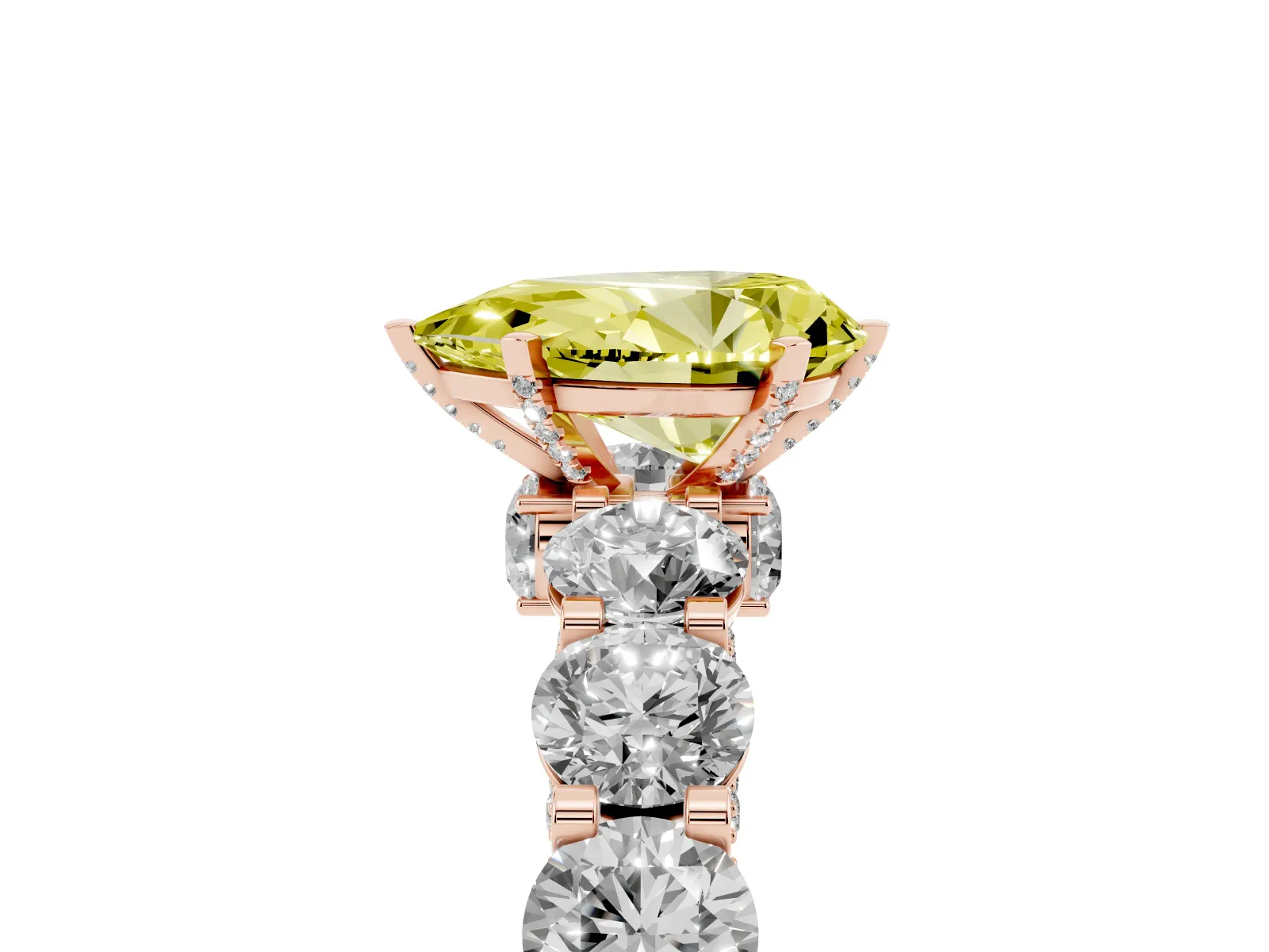 Fancy Yellow Pear Cut Diamond Side Stone Engagement Ring with Four-Prong Setting Rose gold