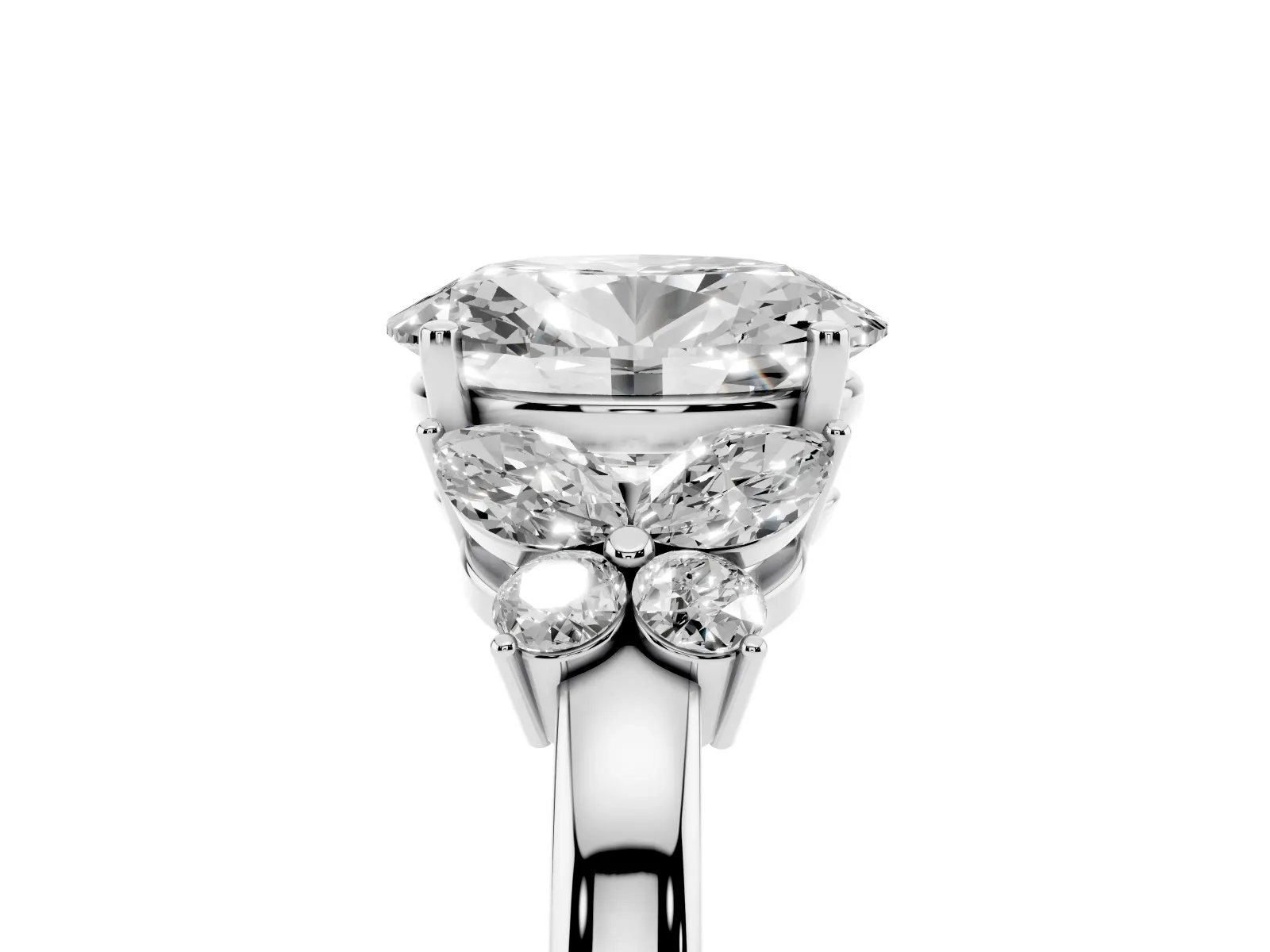 Oval Cut Cut Solitaire Floral Diamond Ring with Four-Prong Setting Platinum