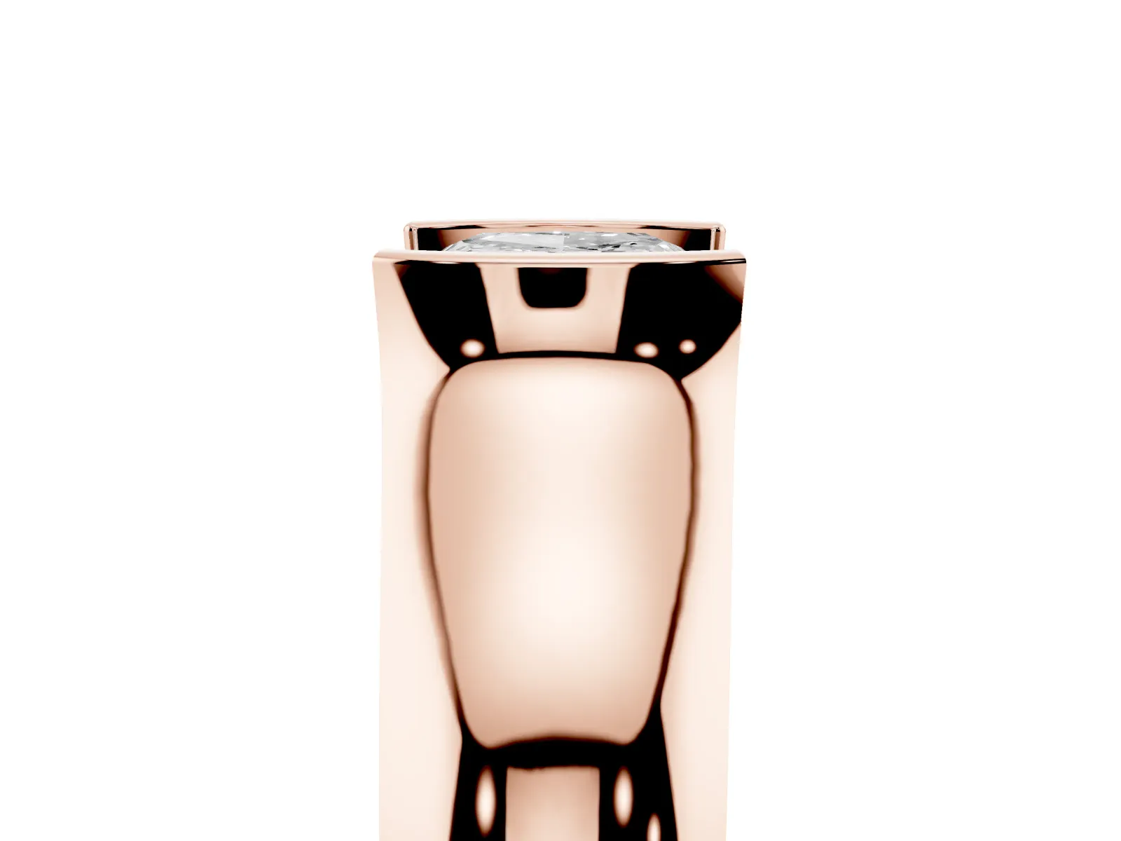 Cushion Cut Solitaire Bezel Set Diamond Ring with Wide Band Rose gold