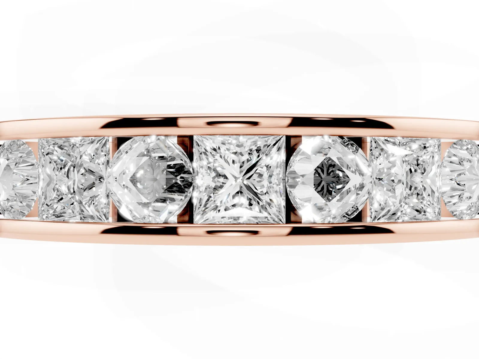 Princess Diamond Channel Set Promise Ring with Round Diamond Accents Rose gold