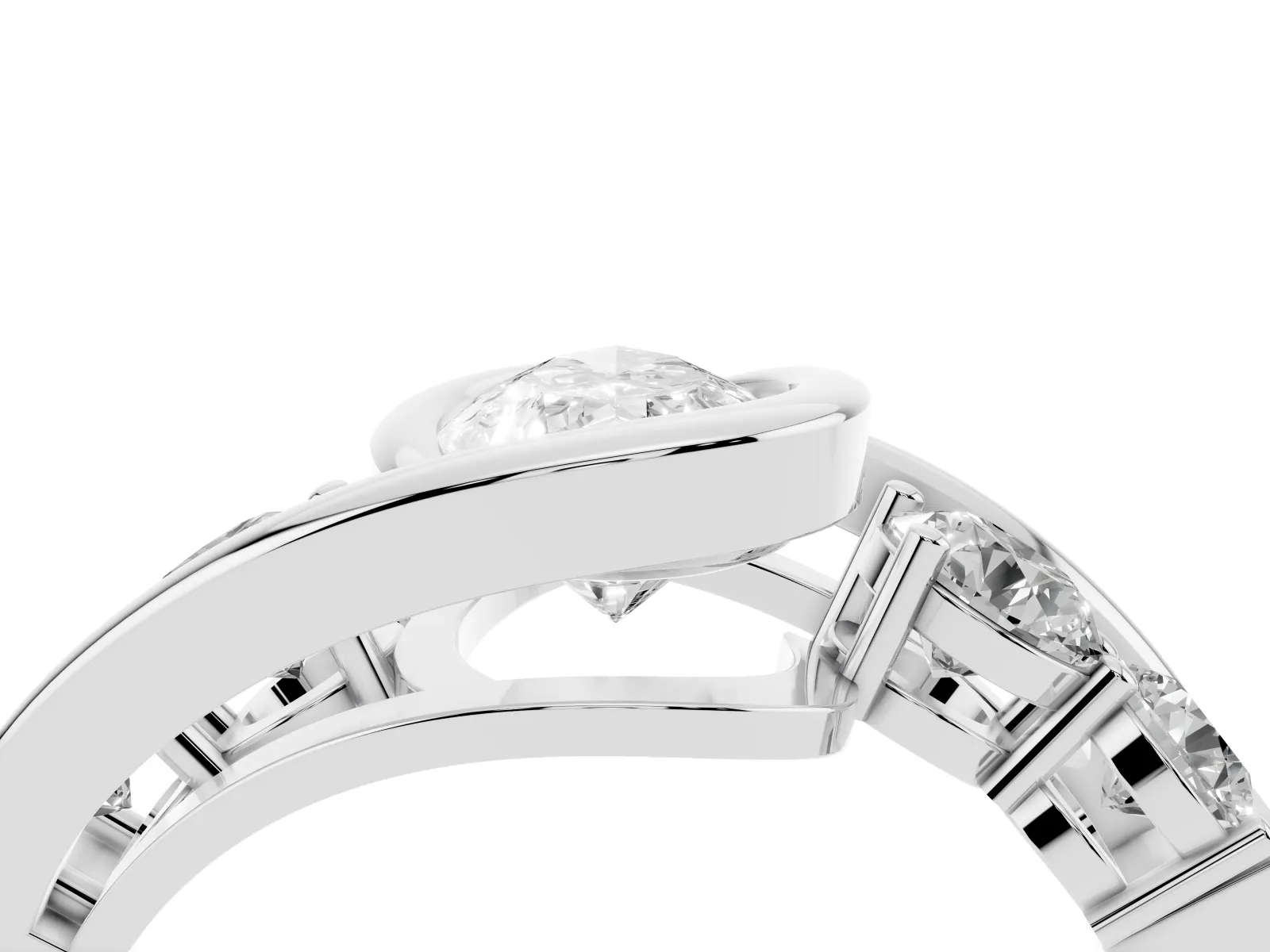Bezel Set Pear Cut Diamond Bypass Ring with Round Accents White gold