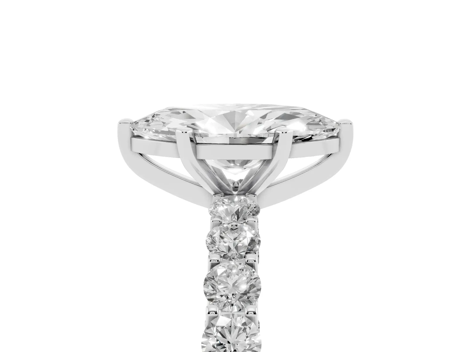 Marquise Cut Diamond Solitaire Ring with Shared Prong Pavé Band and Four-Prong Setting White gold