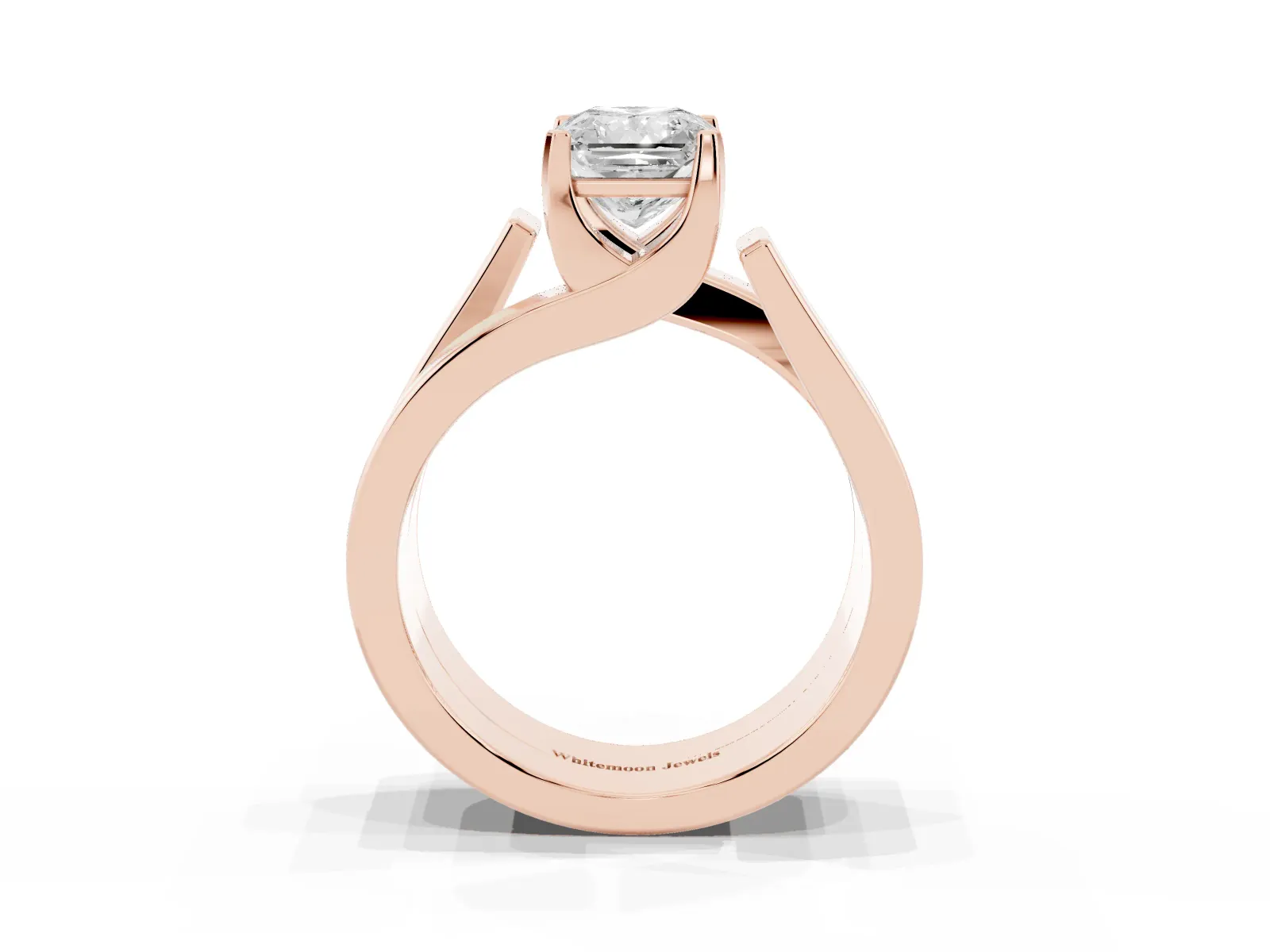 Modern Tension Set Radiant Cut Diamond Solitaire Wide Band Ring Rose gold