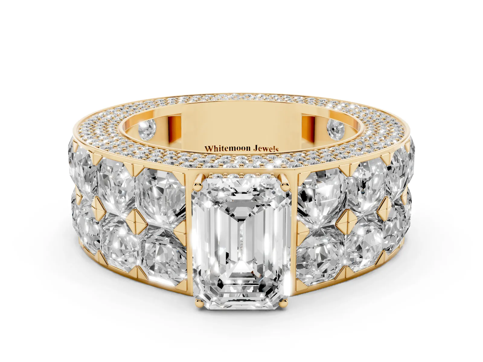 Emerald Cut Diamond Radiant Pavé Mens Ring Yellow gold