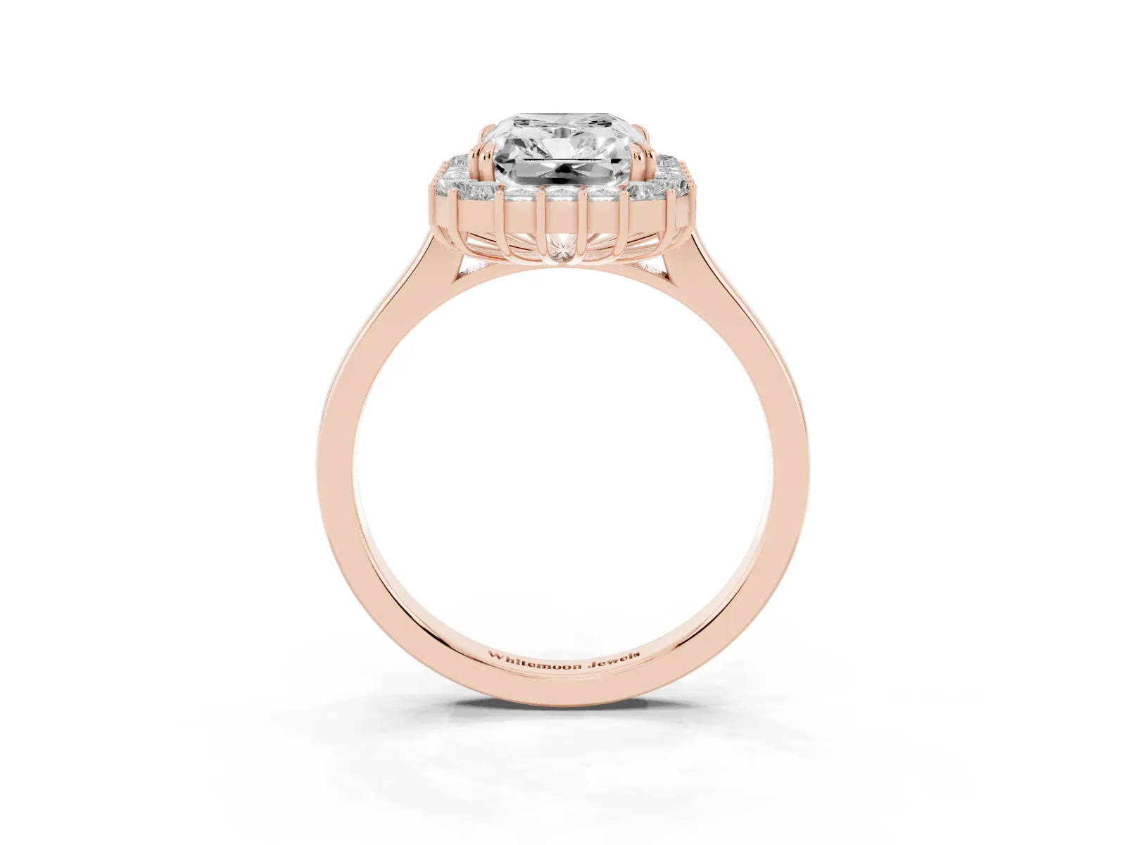 Radiant Diamond Baguette Halo Engagement Ring Rose gold