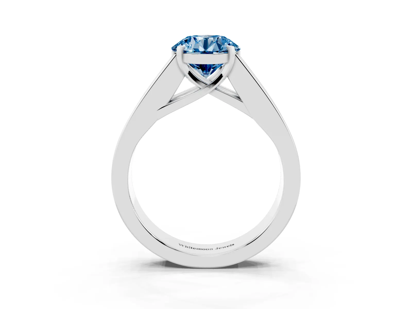 Fancy Blue Round Cut Cut Channel Set Solitaire Ring with Four-Prong Setting Platinum