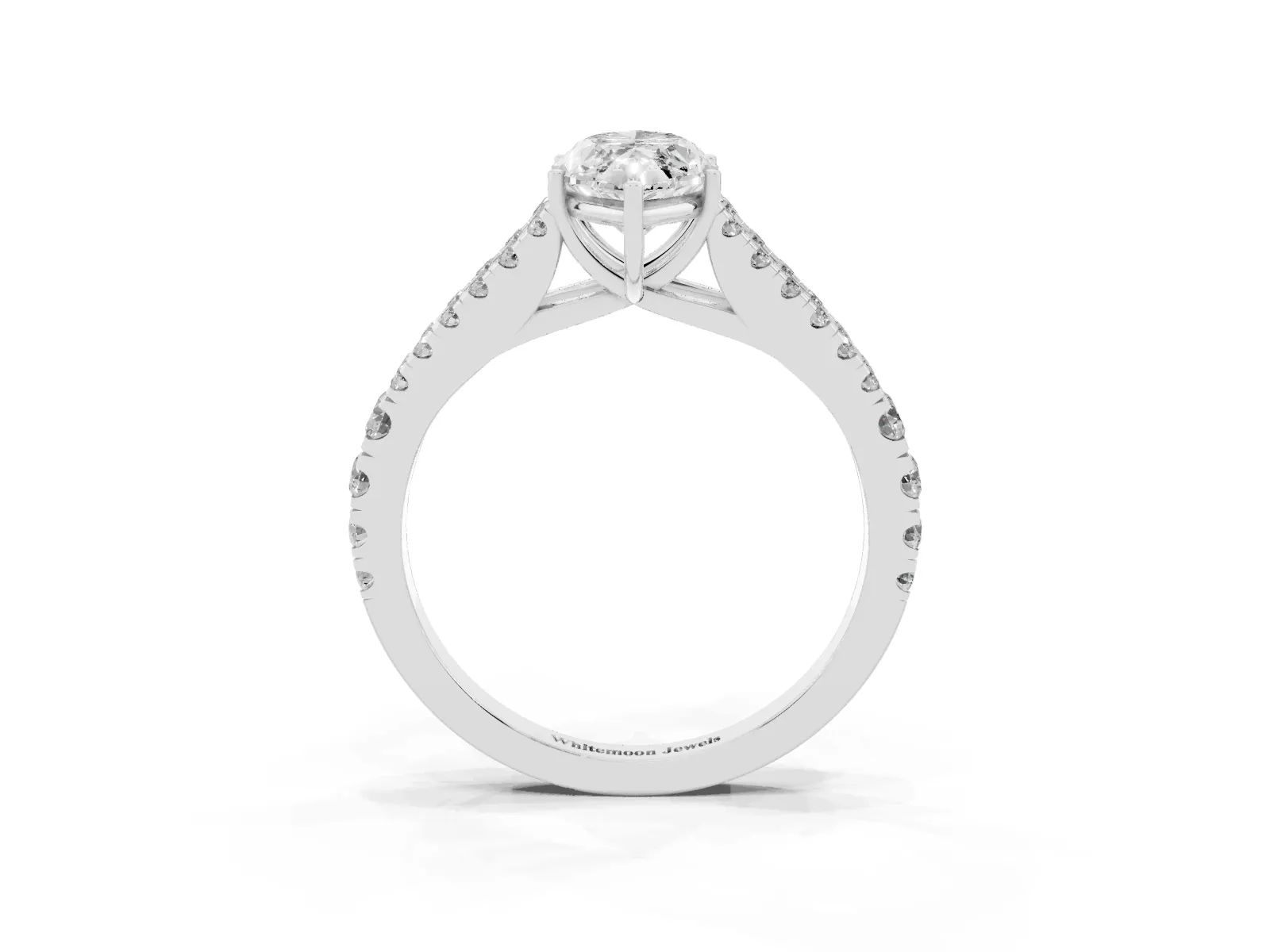 Marquise Cut Diamond Split Shank Engagement Ring with Round Pavé and Prong Setting White gold