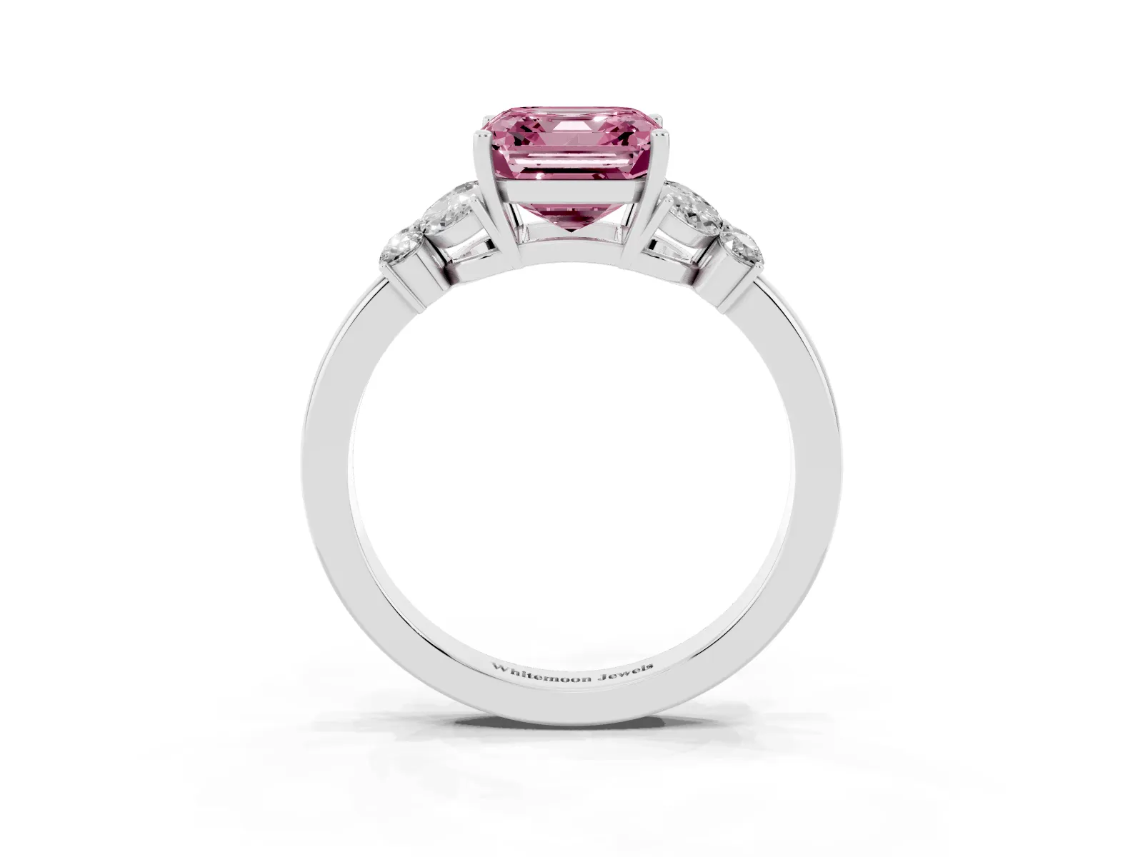 Fancy Pink Asscher Cut Cut Solitaire Floral Diamond Ring with Four-Prong Setting Platinum