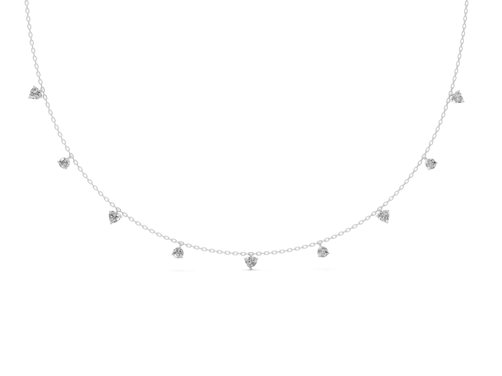 Heart and Round Diamond Station Necklace White gold
