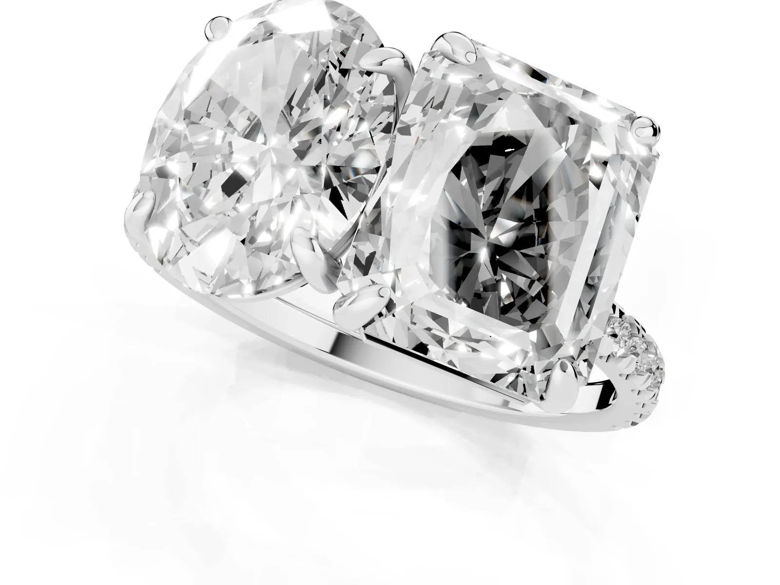 Oval and Radiant Toi Moi Ring with Prong Setting and Pave Band Platinum